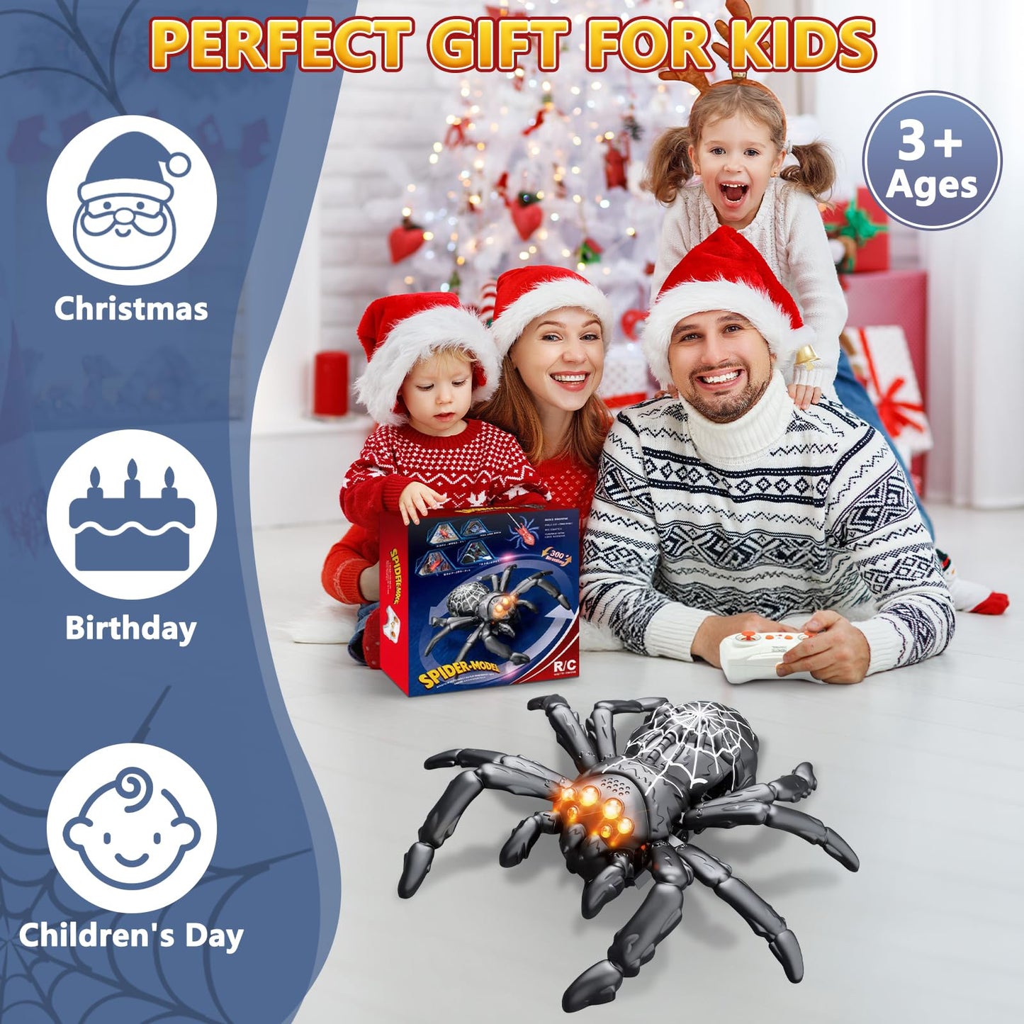 Infowush Wall Climbing Spider, Rechargeable Remote Control Spider Kids Toys, Floor/Wall Crawling Robot Spider Toy, Wall Crawler Spider Prank Toys Birthday Gifts for Boys Girls Ages 3-5 5-7 8-13, Black