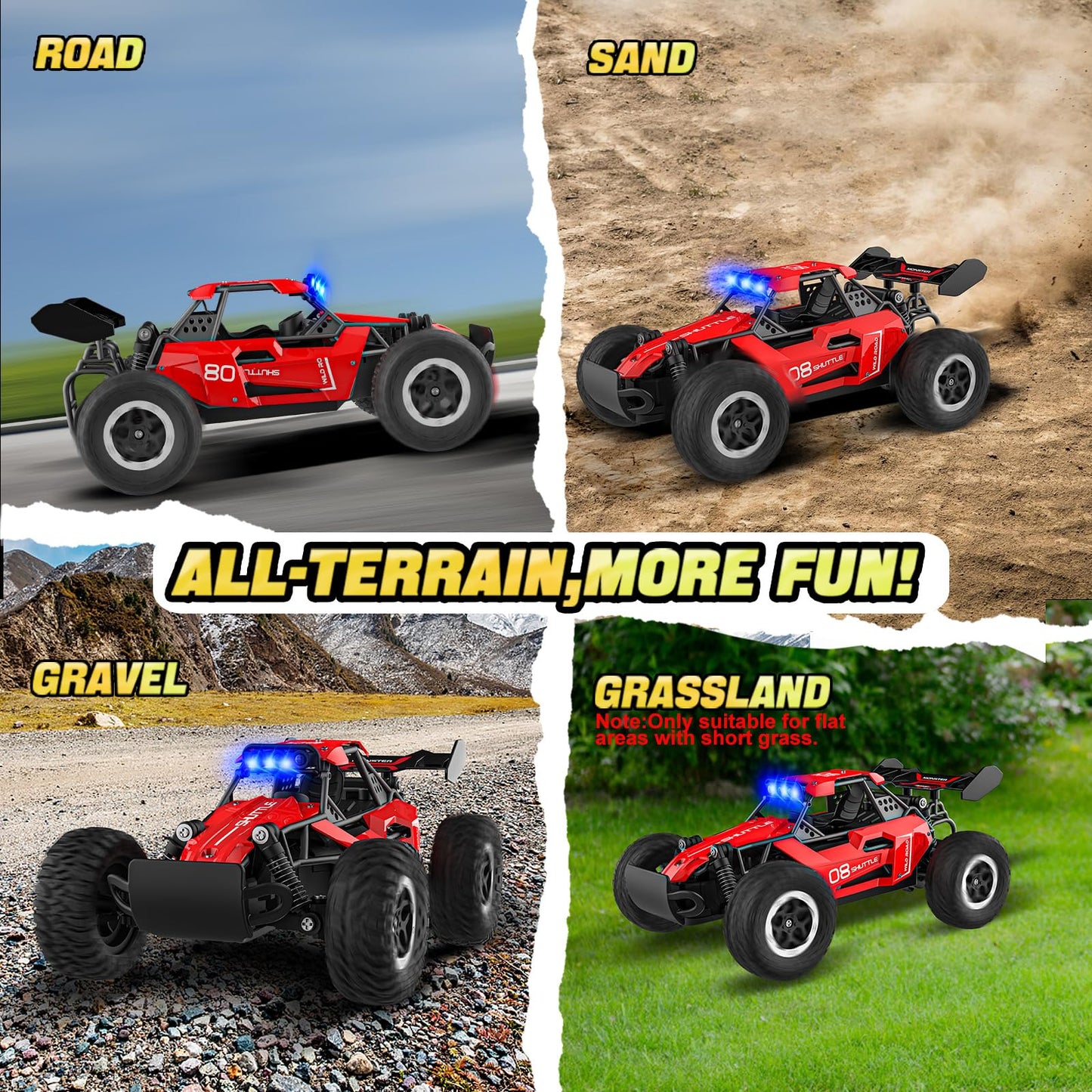 Remote Control Car for Kids 3 4 5 6 7+, 20 KM/H High-Speed RC Cars with LED Lights, 2.4GHz 2WD Monster Truck Toys,Toy Cars for Girls Boys,Christmas & Birthday Gifts,Upgraded Anti-Collision Shaft–Red