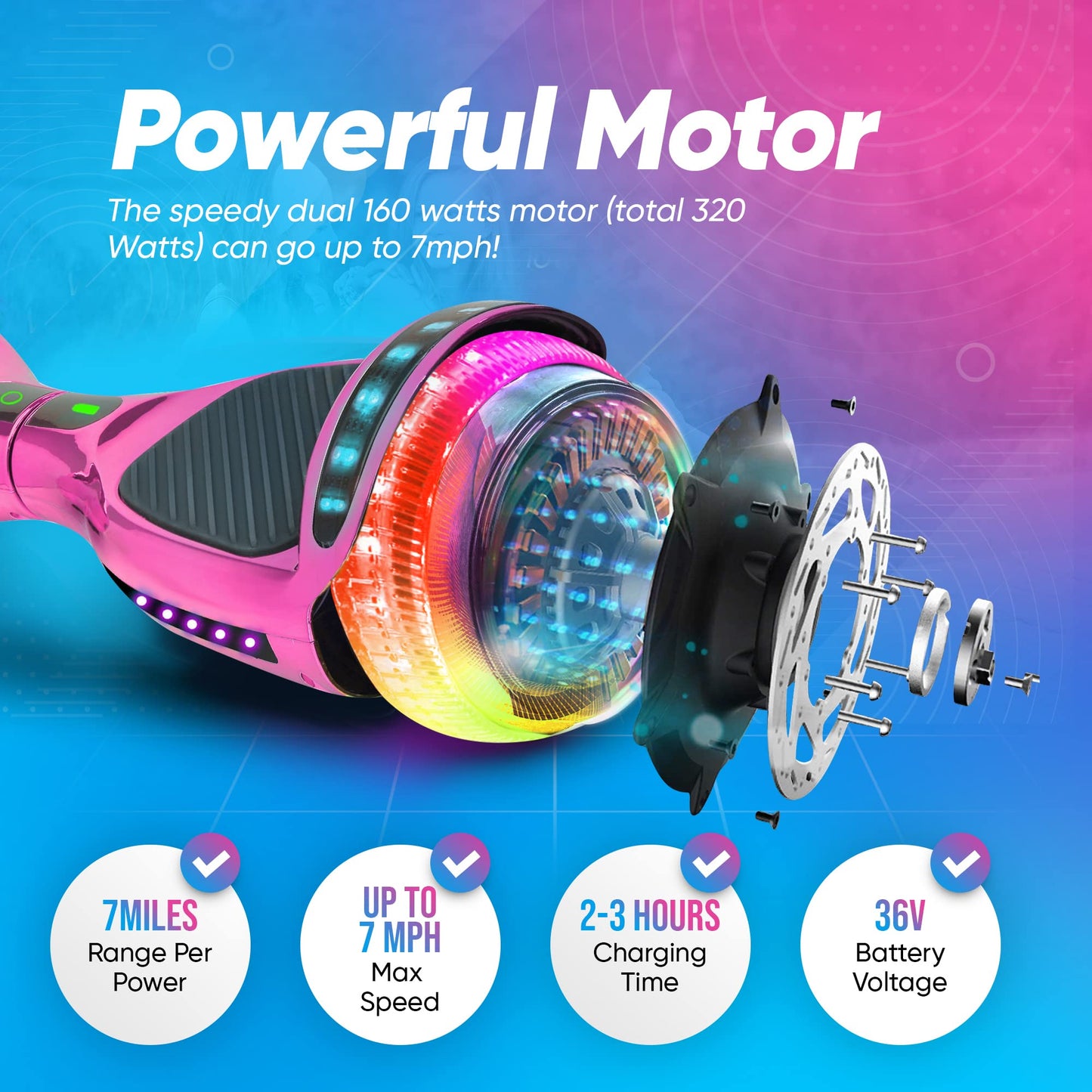 EMAXUSA, 6.5” Hover Board for Kids Ages 6-12, Bluetooth Hover Board with Tunnel Light Style Wheels & Non-slip Footpads, UL2272 Safety Certified (Pink)
