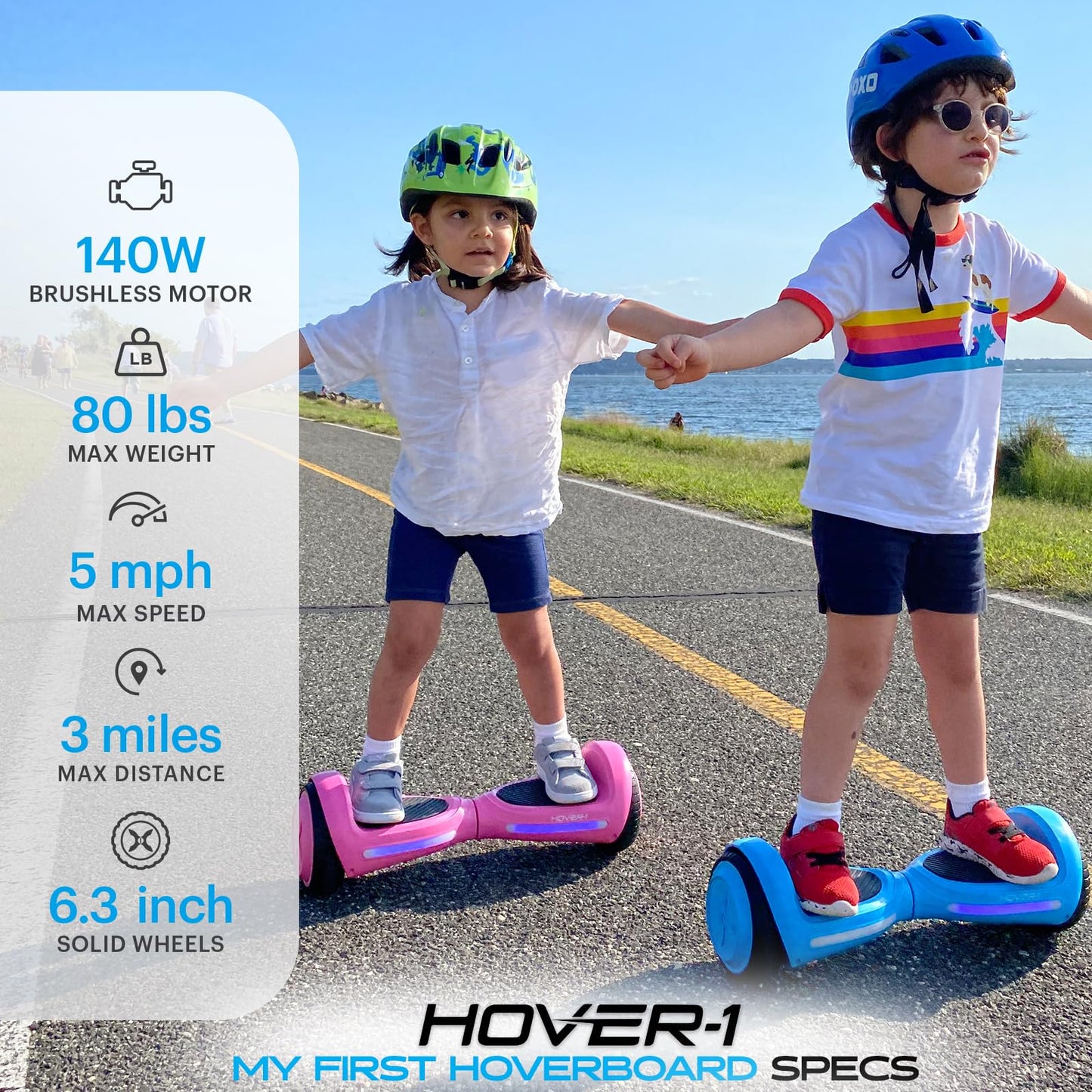 Hover-1 My First Self Balancing Scooter for Kids with 5 mph Max Speed, Dual 150W Motors, 6.3” Tires, 3 Miles Max Range, and LED Headlights