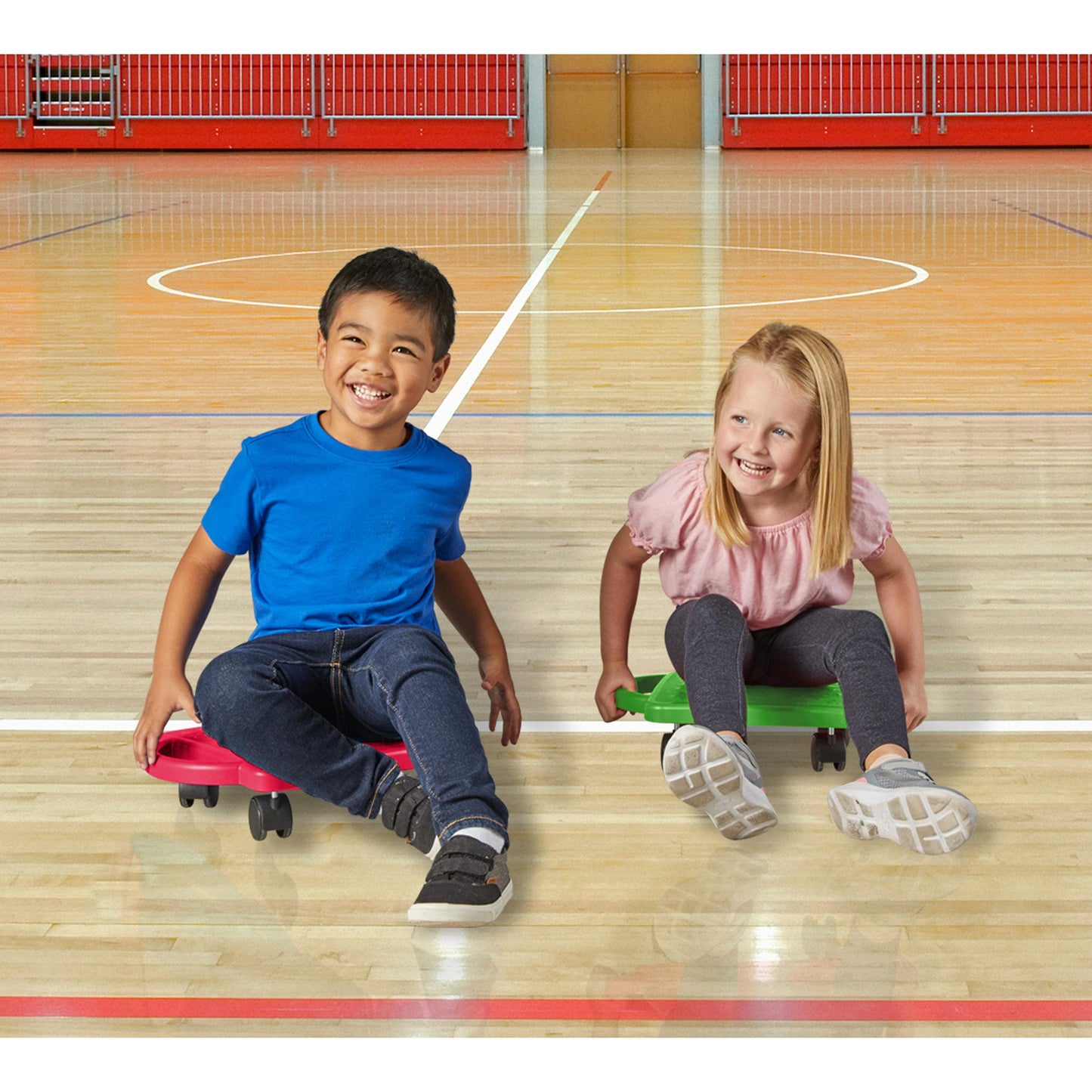 hand2mind Green Indoor Scooter Board with Handles, Sit Down Floor Scooter, Gym Activities for Kids, Indoor Sport Recess Games, Physical Education Equipment, Gross Motor Toys