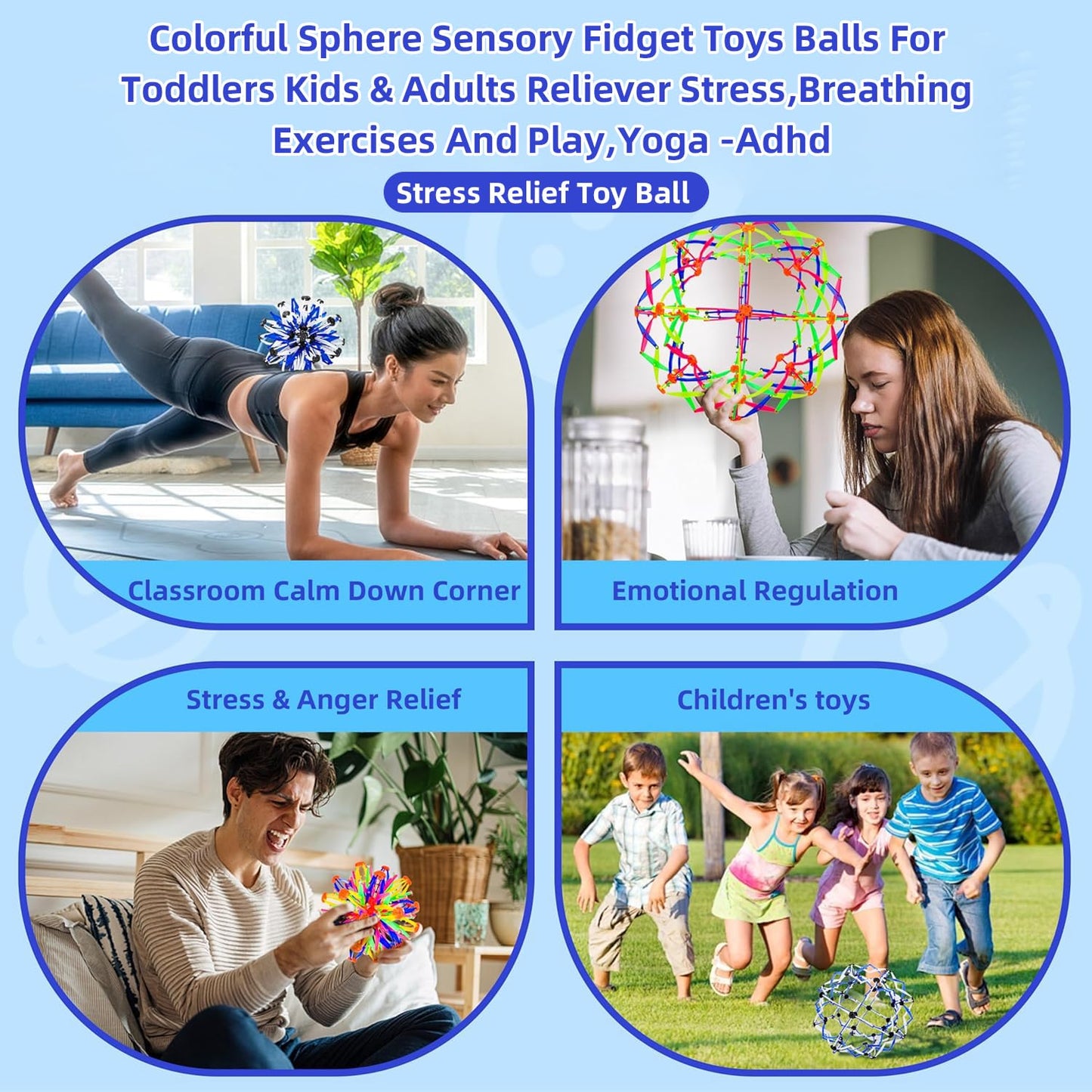 AGSIXZLAN 2Pcs Collapsible Expandable Breathing Expanding Balls Toy - More Than Doubles in Size from 6" to 12",Magic Sensory & Fidget Sphere Toy for Kids and Adults Play,Autism, Anxiety,Yoga -ADHD