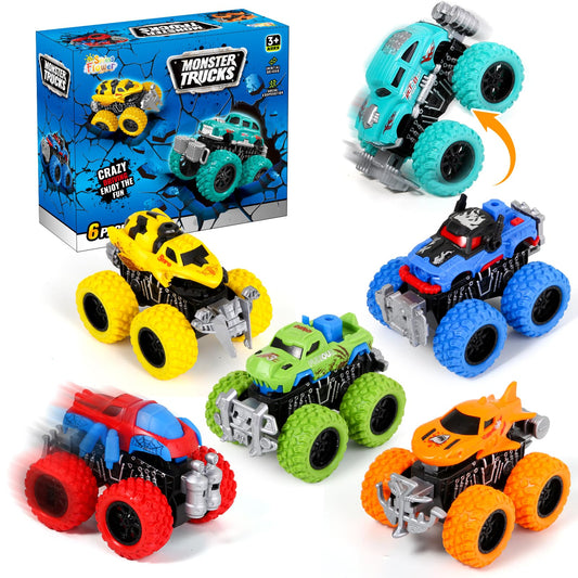 SpringFlower Monster Truck Toys for Kids 3-8, 6 Assorted Colors Friction Powered Push and Go Toy Trucks with Double-Direction Running, Ideal Christmas Birthday Gifts for Boys Teens Kids