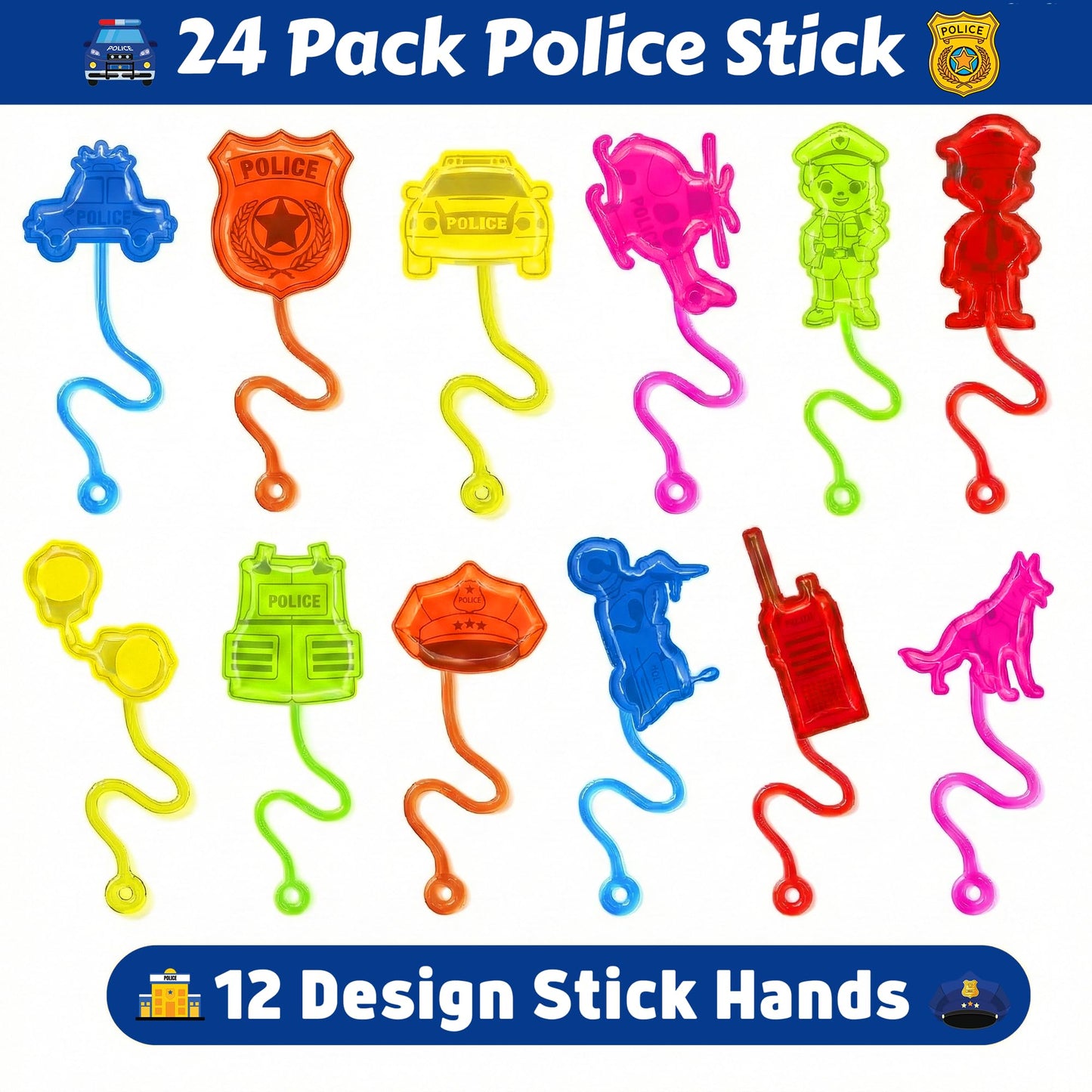48PCS Police Party Favors - 24PCS Temporary Tattoos & 24PCS Stick Hands Party - Perfect Birthday Party Supplies, Goodie Bag Stuffers, Treasure Box Toys, Classroom Prizes, and Student Gifts