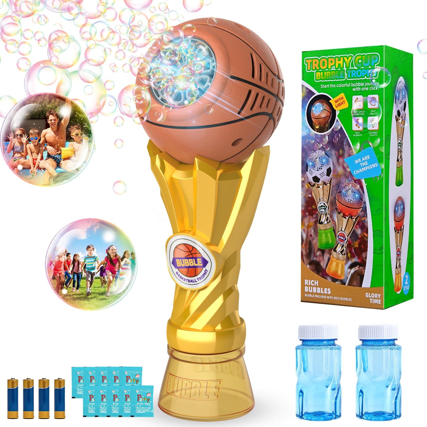 Basketball Trophy Bubble Wand,Basketball World Cup Bubble Machine for Kids,Light Up Bubble Maker,Bubble Blower,Outdoor Party Birthday Bubbles Toy for Toddlers,Gifts for Boys Age 3-8 Years Old.
