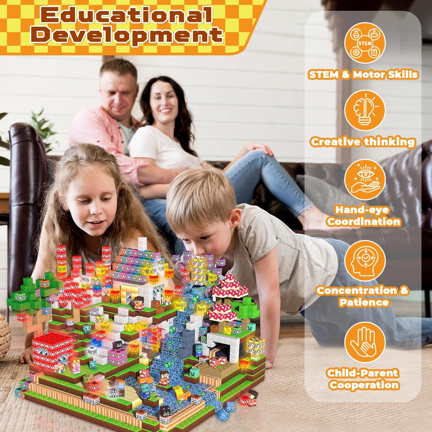 200PCS Magnetic Blocks with Light up Blocks - Magnetic Building Blocks for Kids Ages 4 5 6 7 8 +, TNT Magnetic Light up Building Blocks, STEM Learning Toy, Birthday Gift for Boys & Girls Ages 3-8