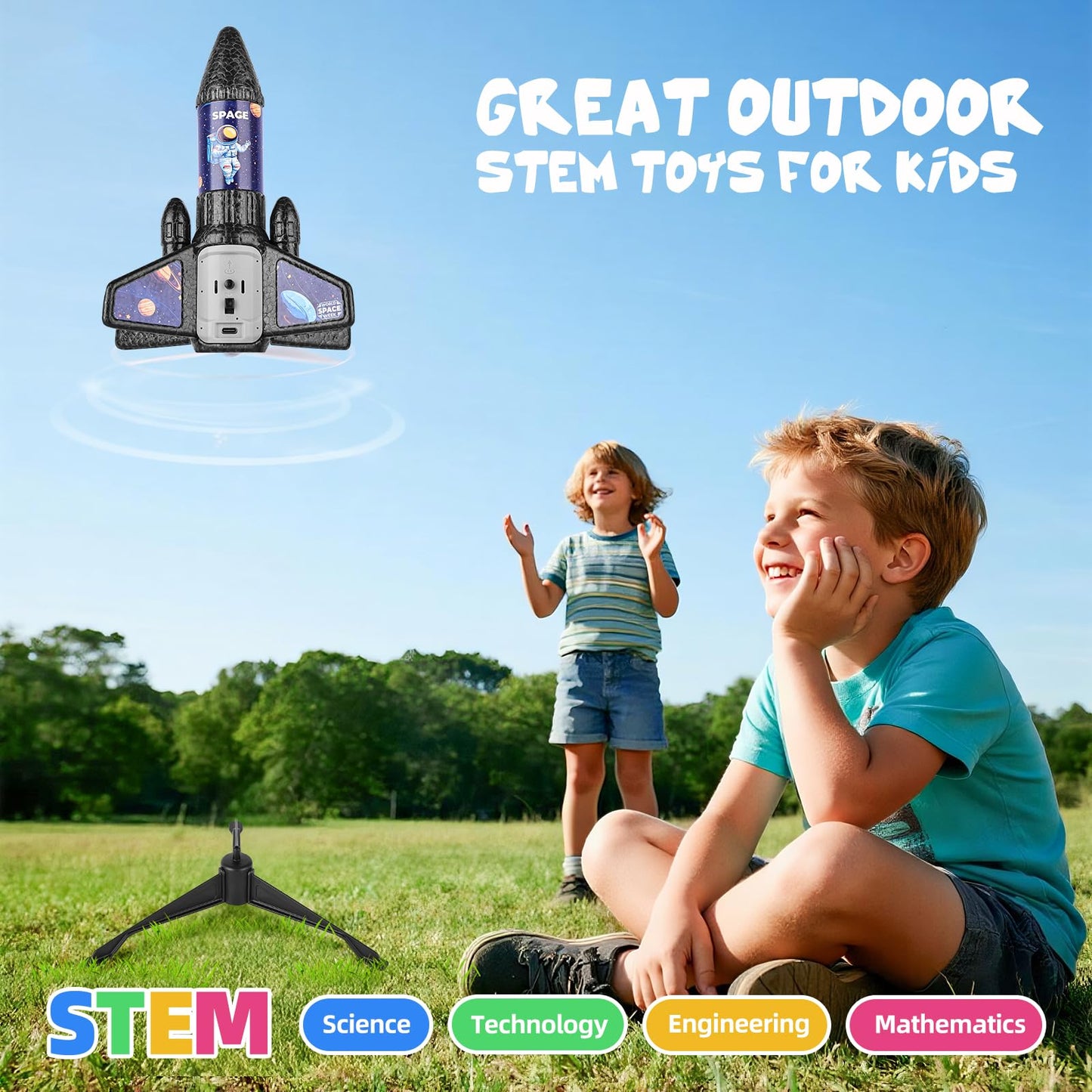 VisionX Rocket Launcher for Kids, 2nd Gen Improved Design, Launch Up to 200ft, Auto-Launch Rocket Toy with Parachute, Outdoor Toys for Ages 5-13, for Boys & Girls, Black