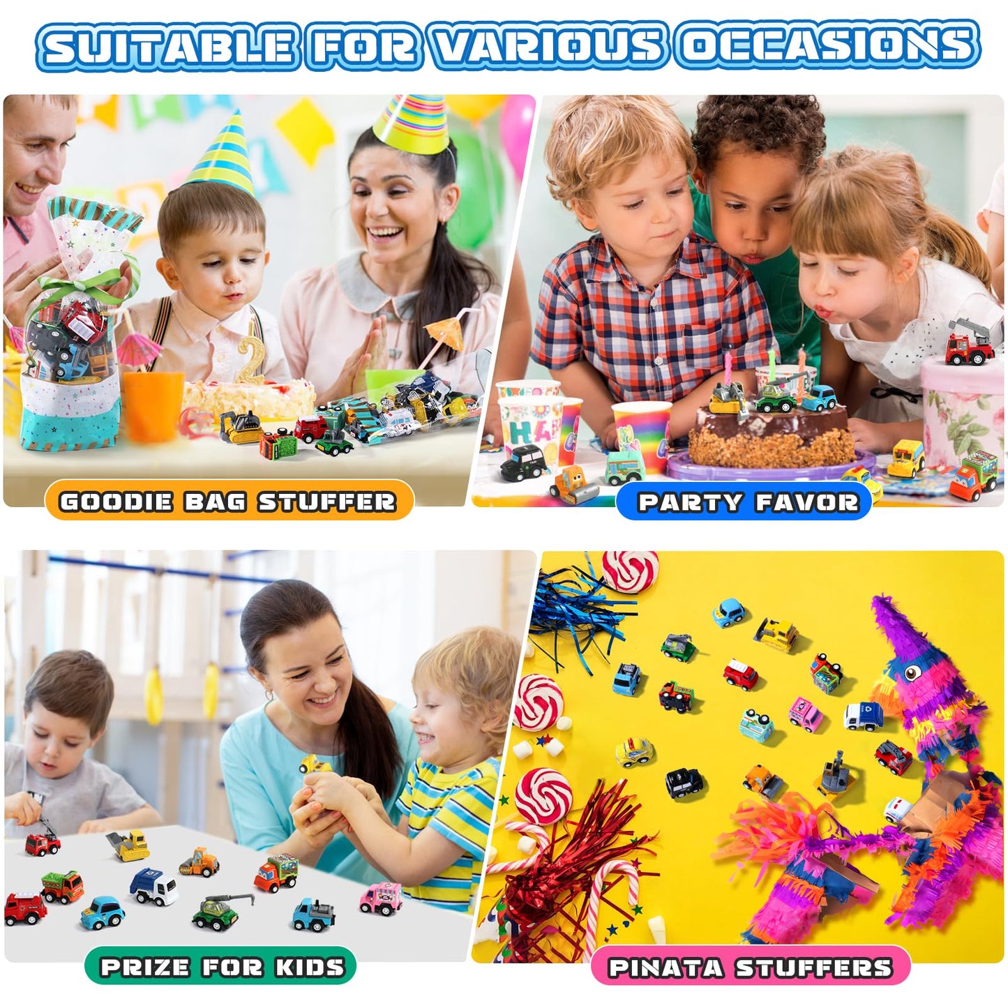 Fajiabao 18 PCS Toy Cars for Toddlers Mini Pull Back Cars Trucks Pinata Stuffers for Kids Party Favors for Kids 3-5 Classroom Prizes Basket Bulk & Goodie Bag & Treasure Box for 2 3 4 5 6 Boys Girls