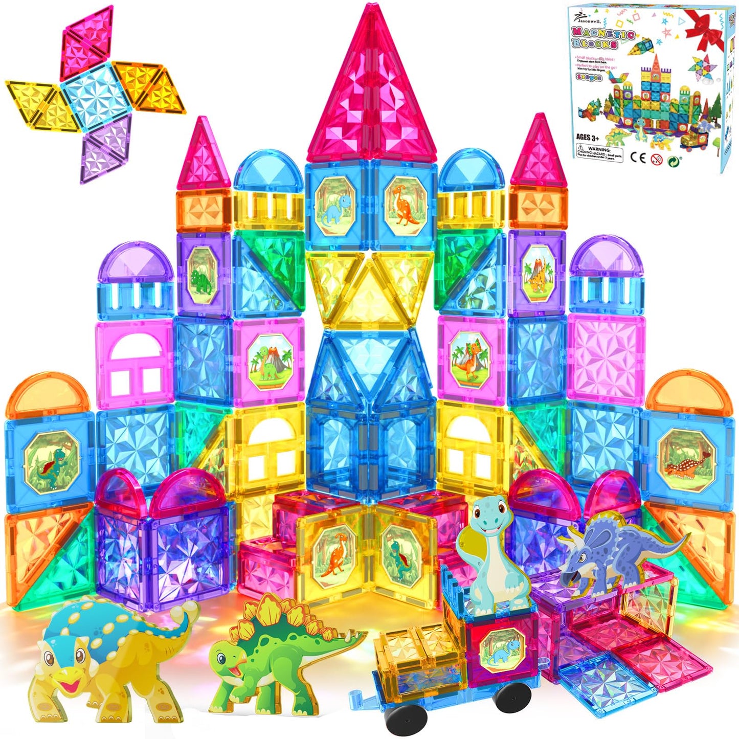 Jasonwell 110PCS Magnetic Tiles Building Blocks Set for Boys Girls Preschool Educational Magnet Construction Kit Stacking STEM Toys Christmas Birthday Gifts for Kids Toddlers 3 4 5 6 7 8 9 + Year Old