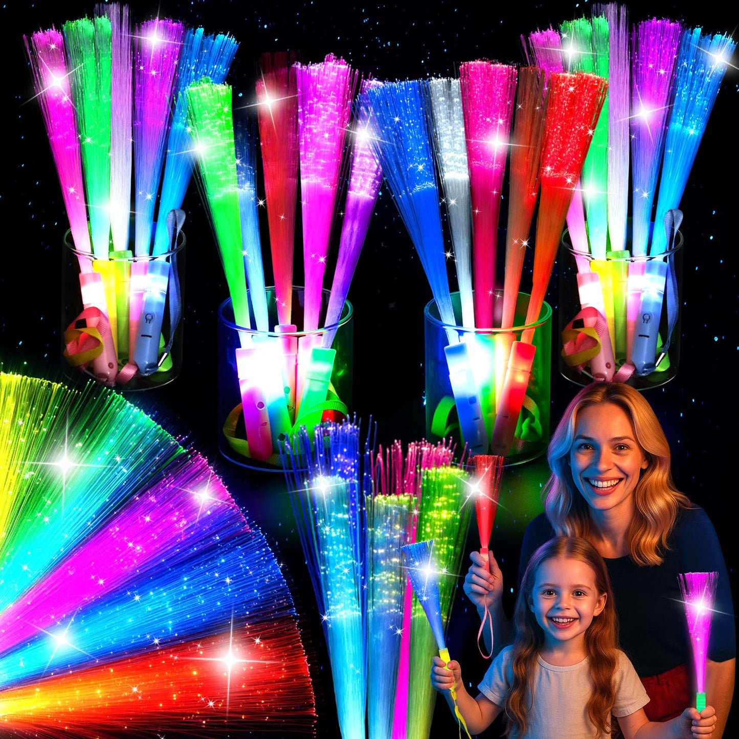 LovesTown 12PCS Glow Sticks Party Supplies, 3 Modes Colorful Flashing LED Light Up Sticks Glow in the Dark Toys Fiber Optic Wand for Kids Party Favors Wedding Birthday