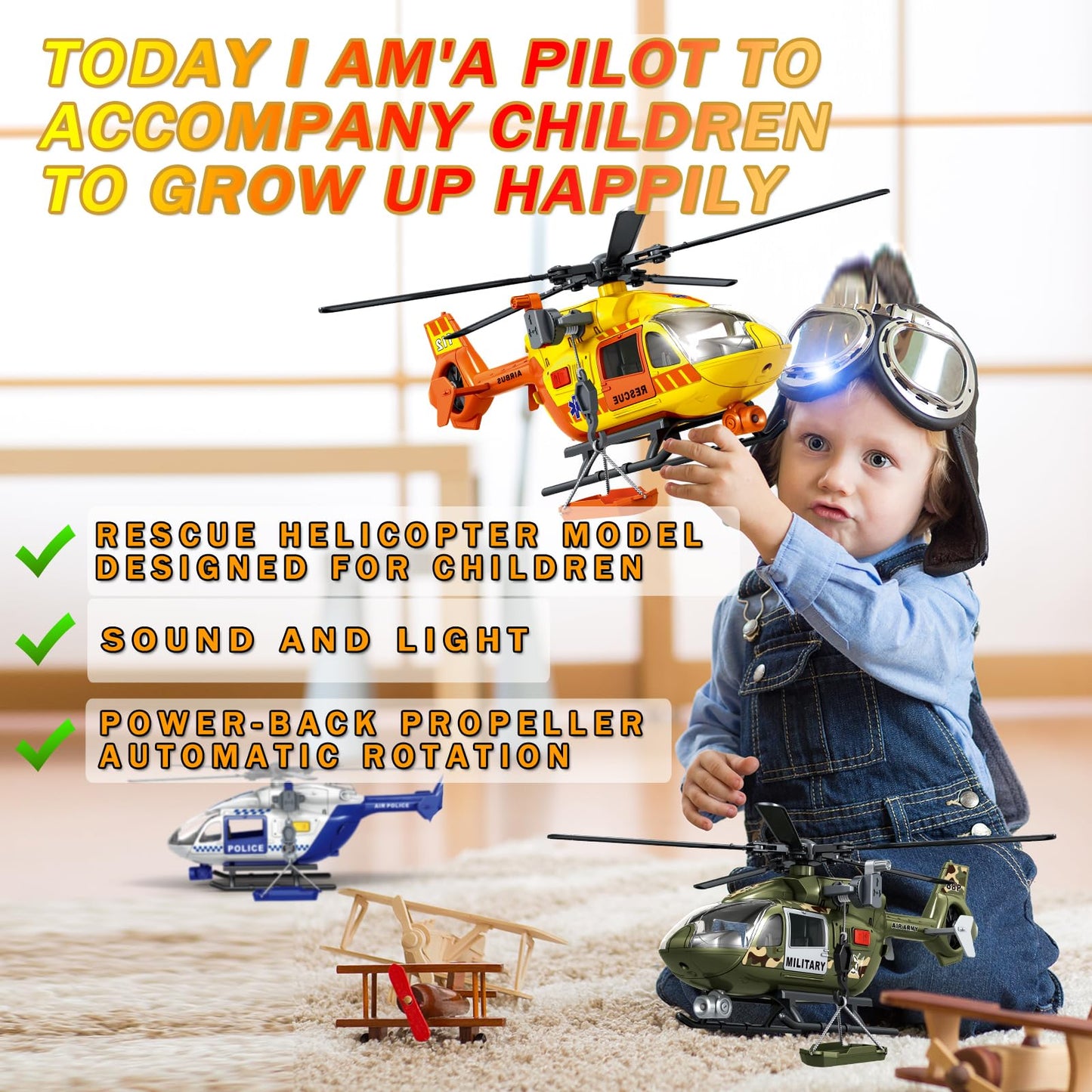 RANHANGQI 15" Rescue Helicopter Toy Light and Sound Rescue Vehicles Toys for Kids Aged 3 Toddler Kids Boys Gifts