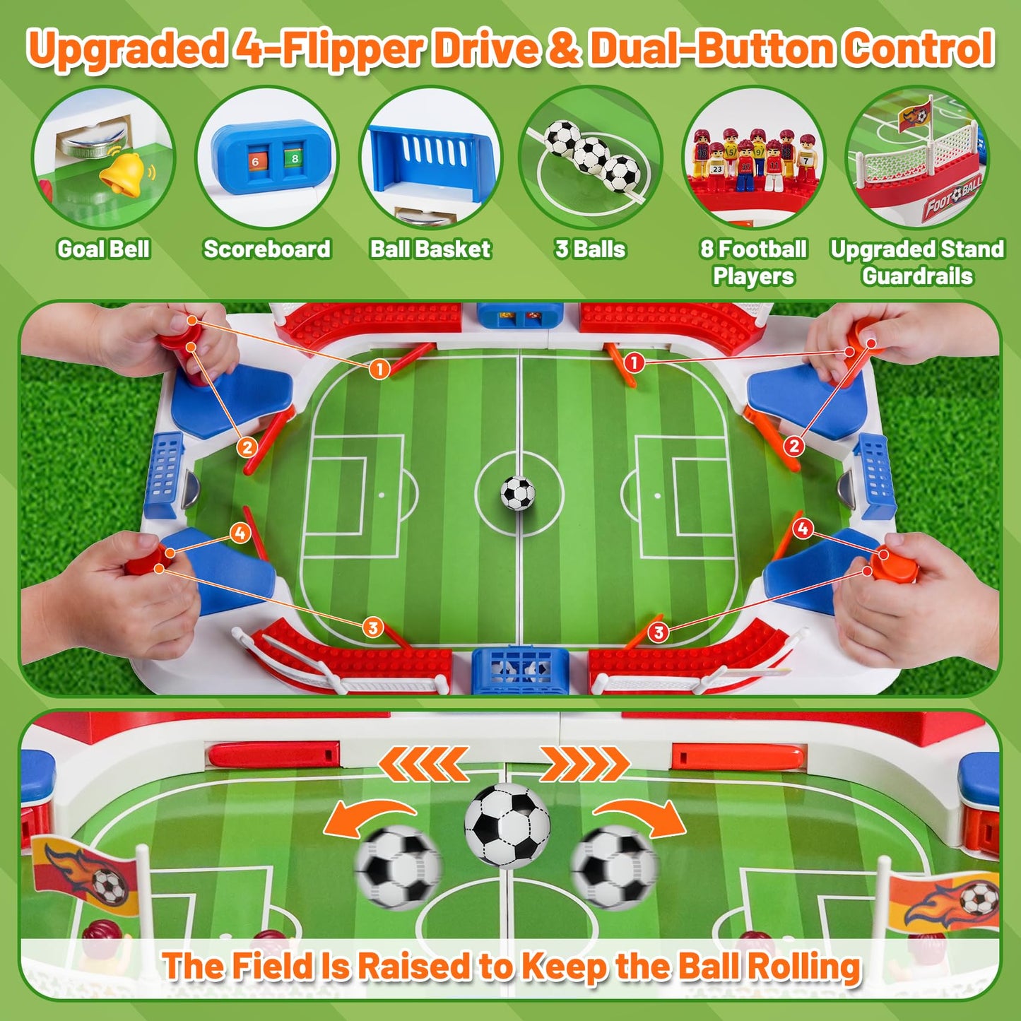 ODRIEW Mini Foosball Table Game for Kids, Portable Soccer Board Game with Scoreboard, Tabletop Indoor Football Sports Toy for 3 4 5 6 7 8-12 Year Old Boys Girls, Family Party Christmas Birthday Gift