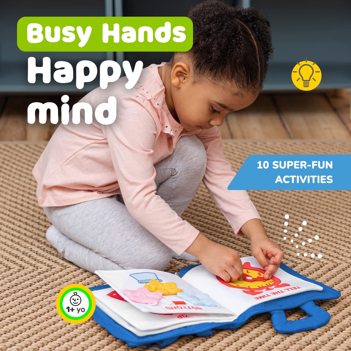 deMoca Toddler Travel Toys for Airplane and Car Rides, Quiet Busy Book for Toddlers 1-3, Plane Toys for 1 Year Old, Montessori Activity Book with All Parts Attached, Screen