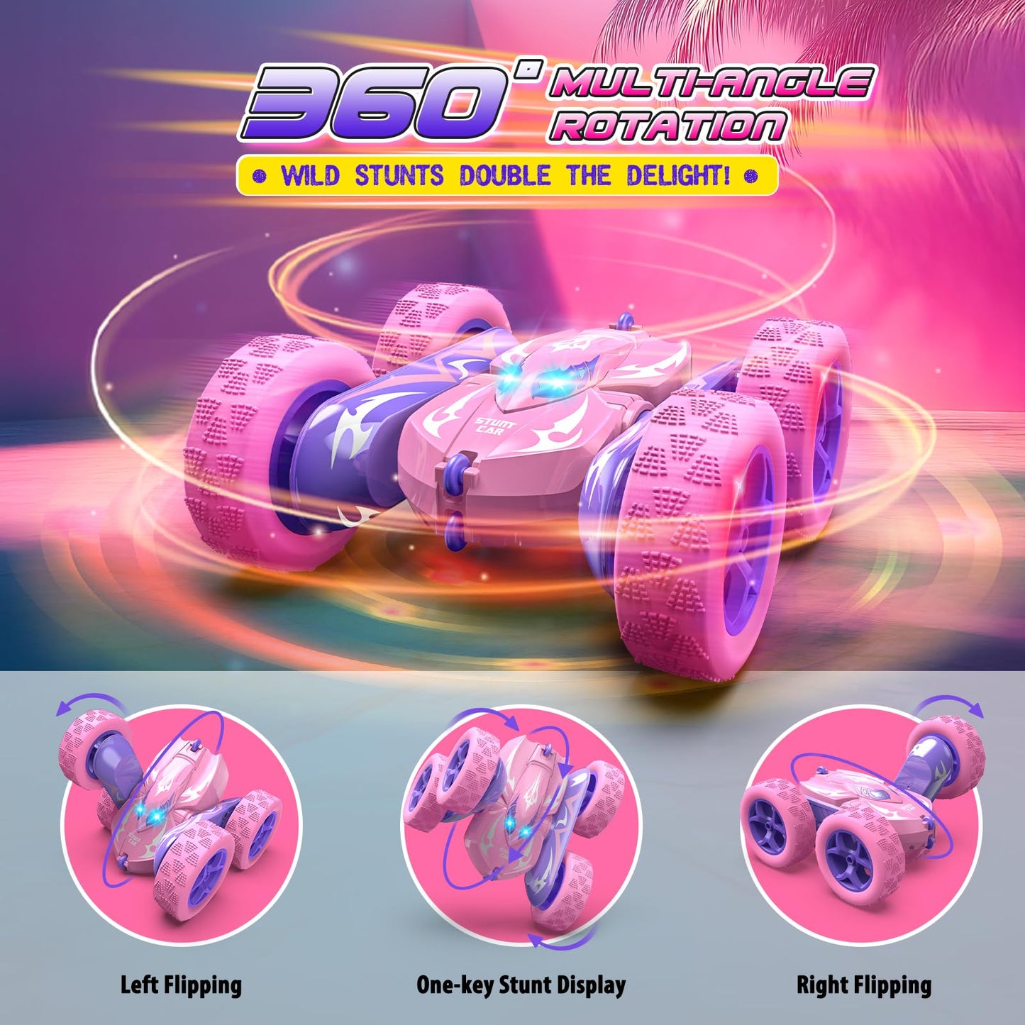 Excitobo Remote Control Car,RC Cars for 4 5 6 7 8 9 10 11 12 Year Old Girl Double Sided 360°Flip 4WD Rechargeable Drift RC Race Car Girls Toys Birthday Gifts Easter Basket Stuffers for Kids Age 4-12