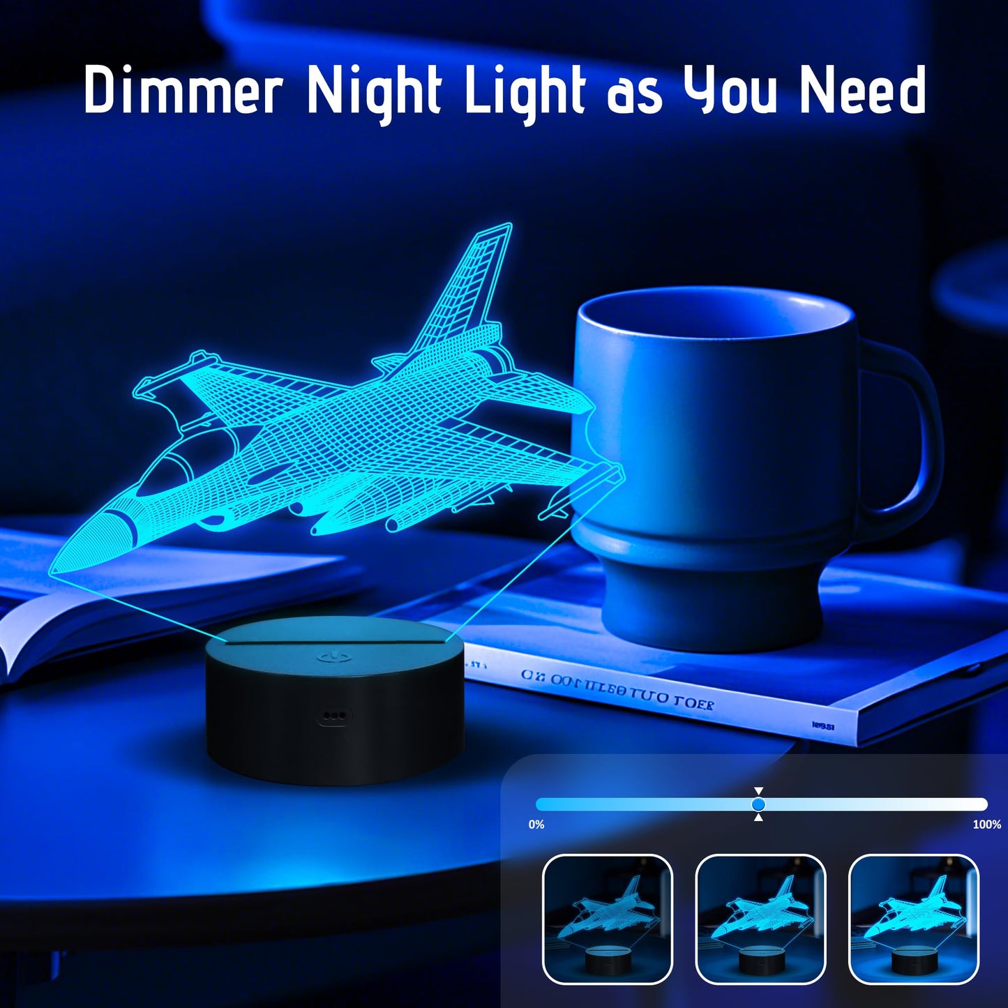 Anywin Warplane Night Lights,Kids Airplane 3D Night Light Bedside Lamp Fighter Toy Light 7 Colors Changing with Remote Control Best Christmas Gifts and Birthday Gifts for Boys Girls Kids Baby