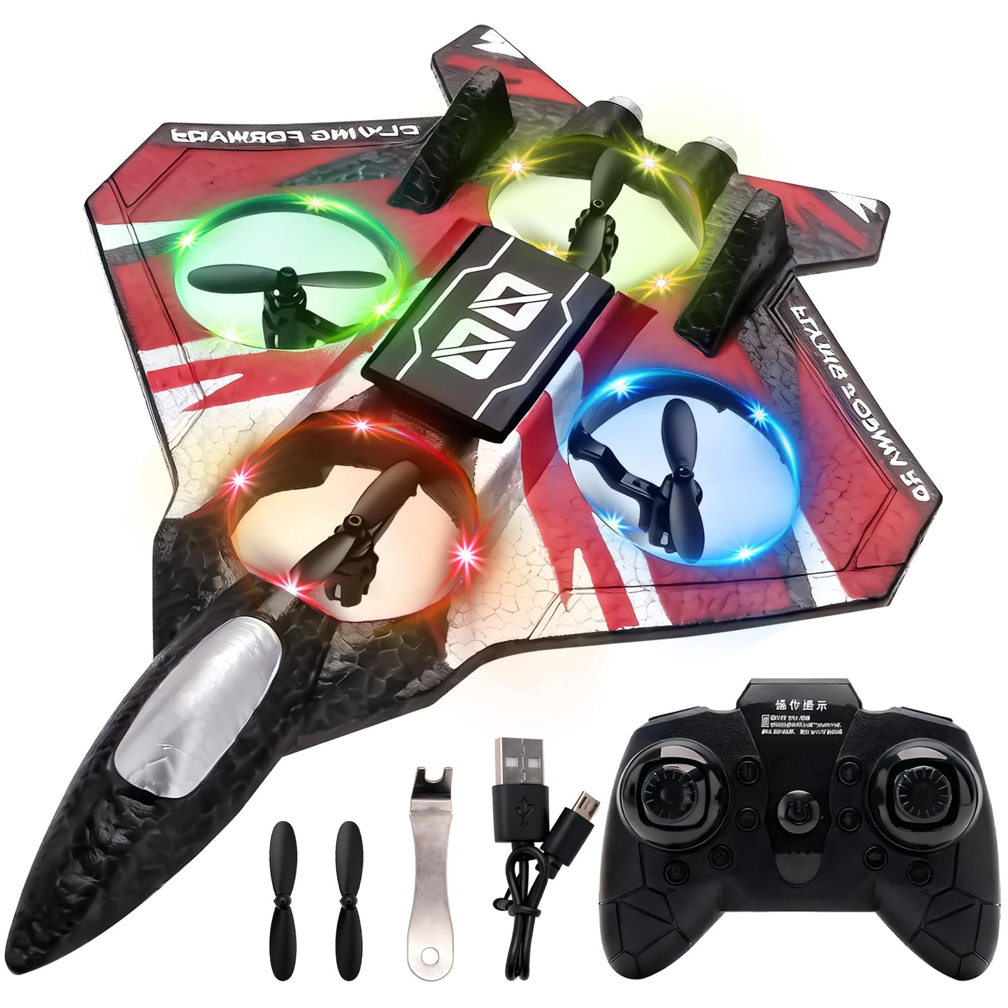 LEFEI Remote Control Airplane Drone with Light for Kids Adults,360° Flip Fighter Jet Helicopter Toys,Stunt Roll Planes Gifts for 6+ Boys (Red)