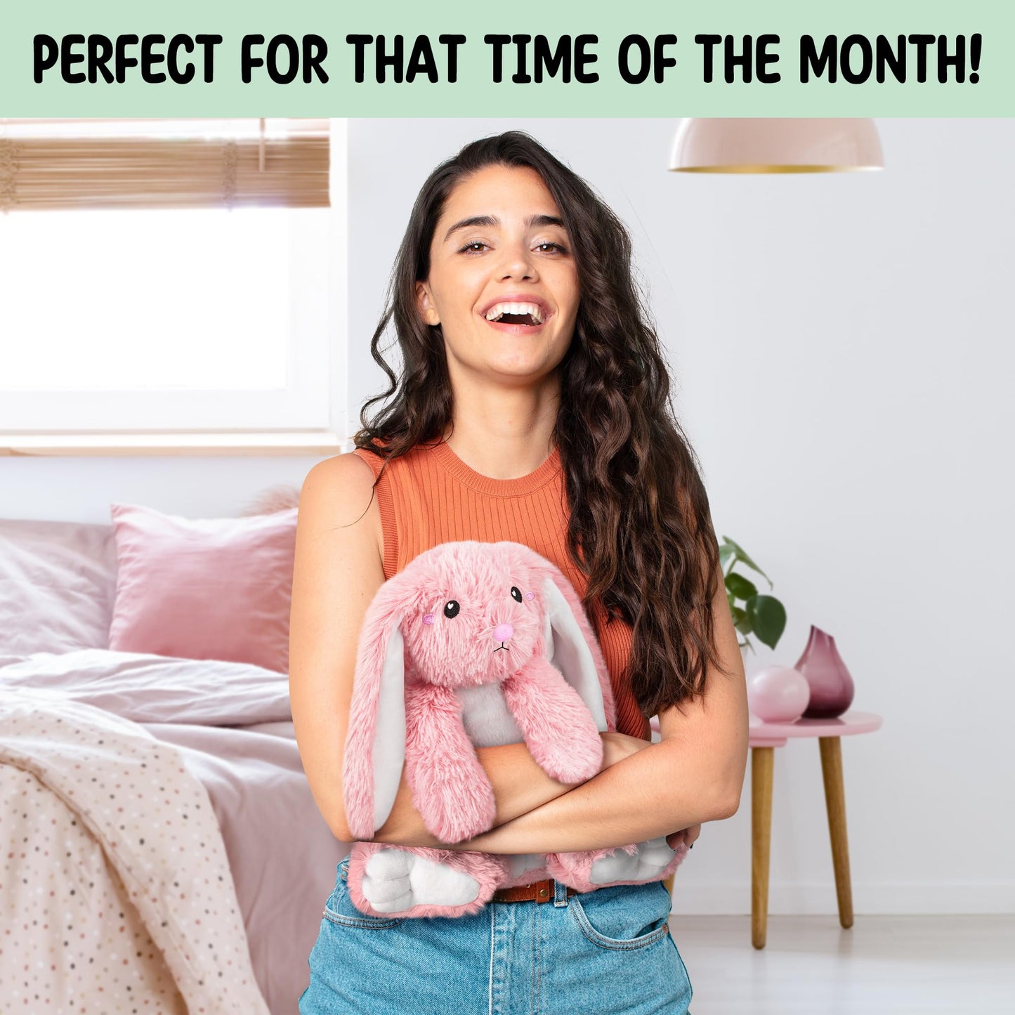Bunny Microwavable Stuffed Animal – 1.5 lb Unscented Heating Pad Plush, Soft Cozy Bunny Toy for Relaxation and Comfort, Gift for Women, Girls, Adults & Kids by Happy Fuel, Pink