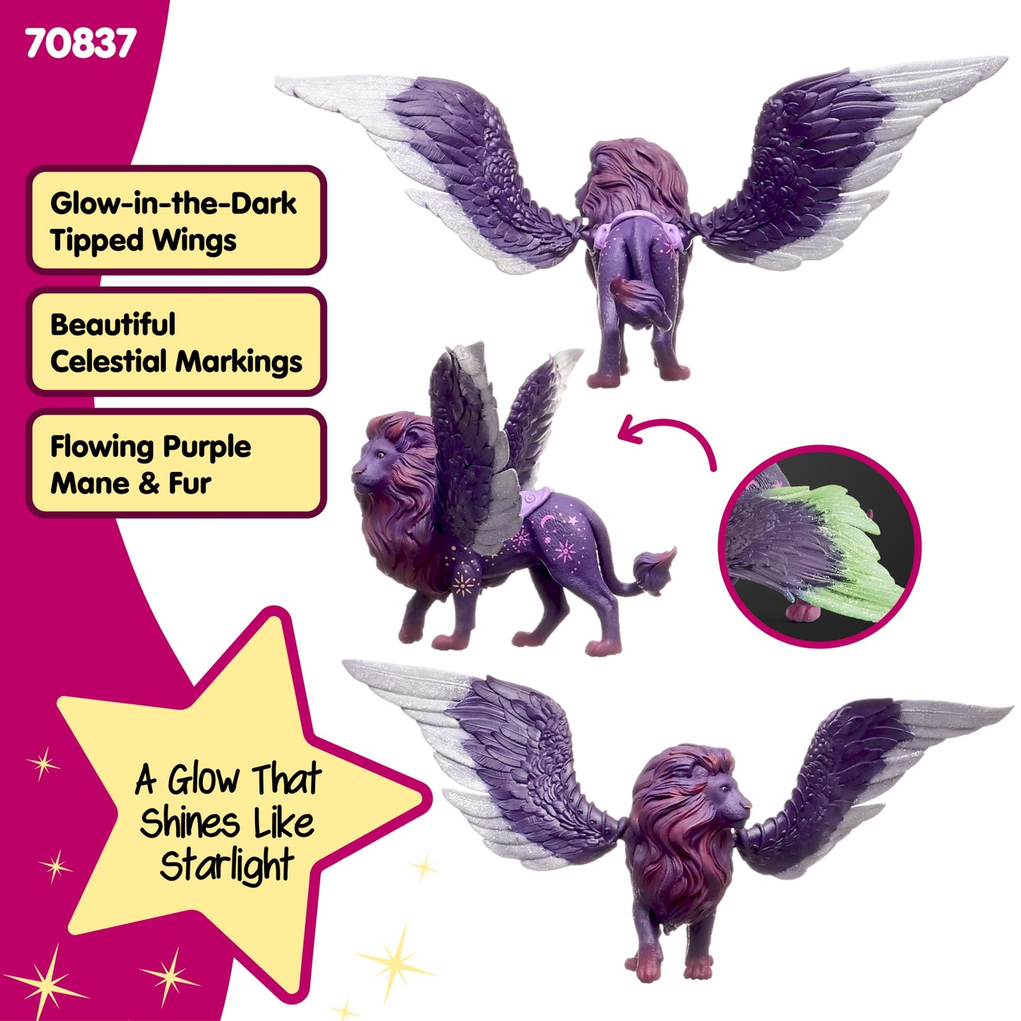 Schleich Bayala - 5" Glow in the Dark Moon Lion Toy - Unique Portable Glowing Night Light Animal Figurine - Imaginative Play Fantasy Action Figure with Movable Wings - Toys for Kids Ages 5+ | 70838