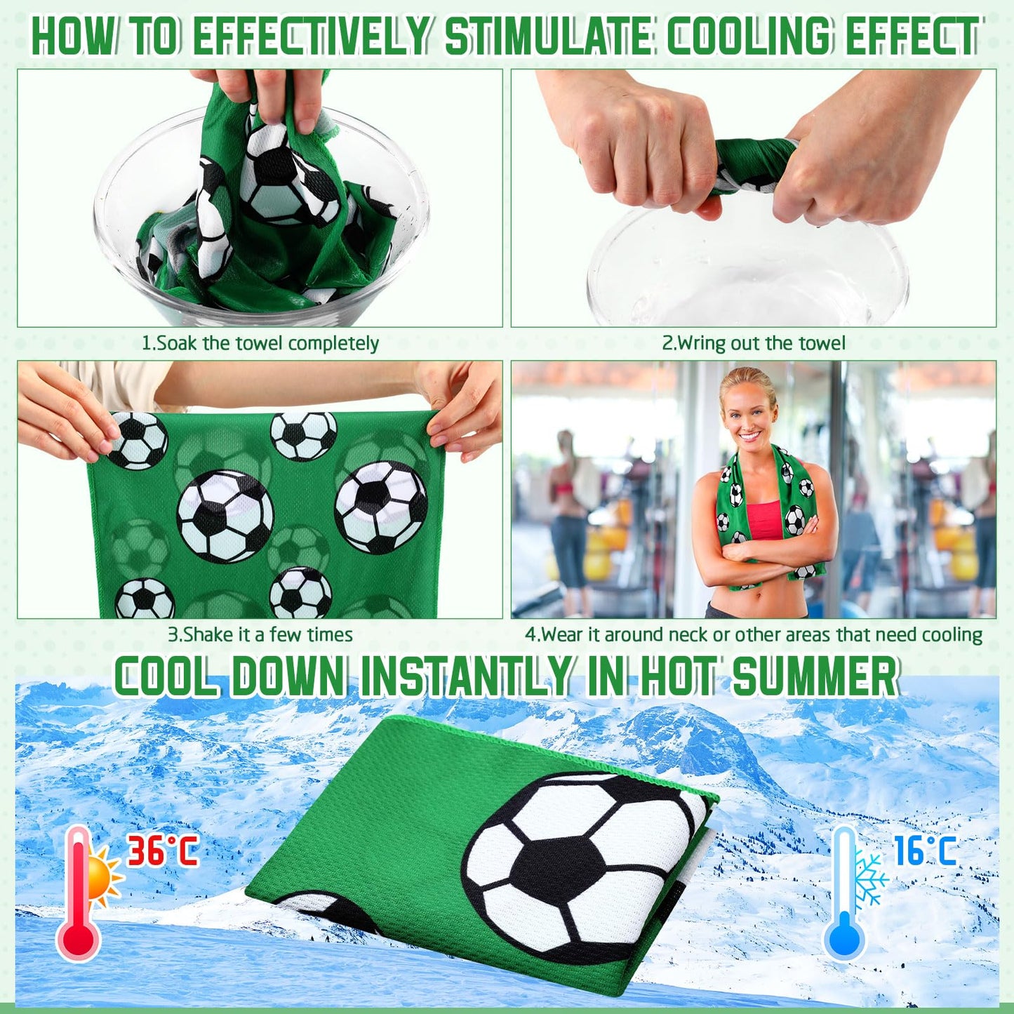 FuWeave 24 Pcs Sports Cooling Towels Baseball Basketball Softball 40 x 12 Inch Breathable Soccer Football Volleyball Microfiber Ice Towel Fast Drying for Sport Party Favors Team Gift(White,Soccer)