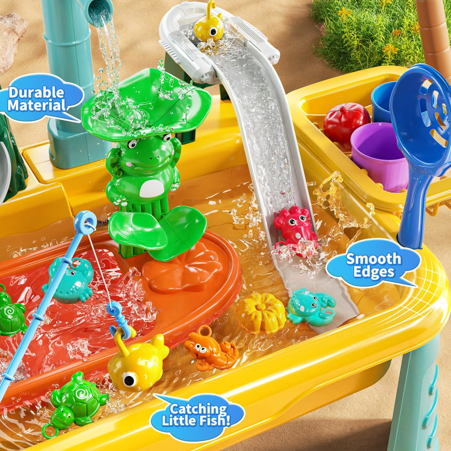 JUKUDAHU Water Table Toy for Boys Girls Aged 3 4 5 6 7 8, Kitchen Toys with Play Sink, Fishing Games, Toddler Sensory Water Play Table for Kids Ages 3-8, Summer Beach Outdoor Toys, Birthday Gifts 2+