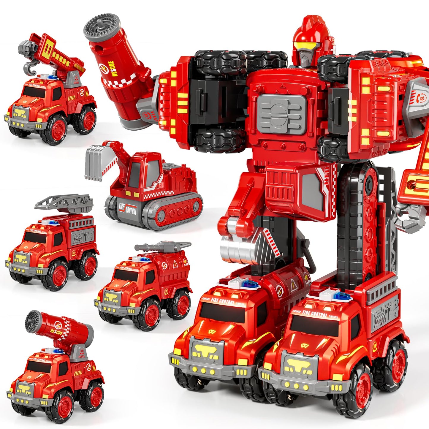 KIZONLY Transform Toys for Boys 4-6, 5 in 1 Take Apart Toys for Boys 3-5, Fire Firetruck Transforming Assembling Robot Toy for Kids, Educational Birthday Gift for 4 5 6 7 8 Year Old Boy Girls