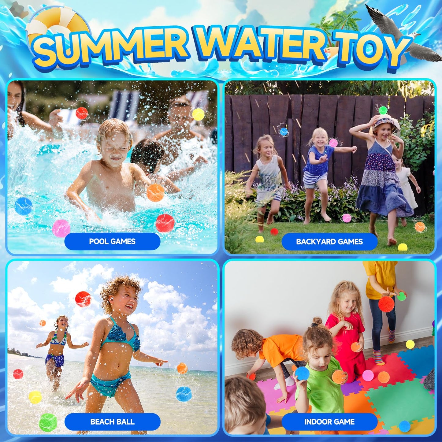 90 Pcs Reusable Water Balls, Reusable Water Balloons for Outdoor Toys and Games, Water Toys for Kids and Adults Boys and Girls - Summer Balls for Pool and Backyard Fun