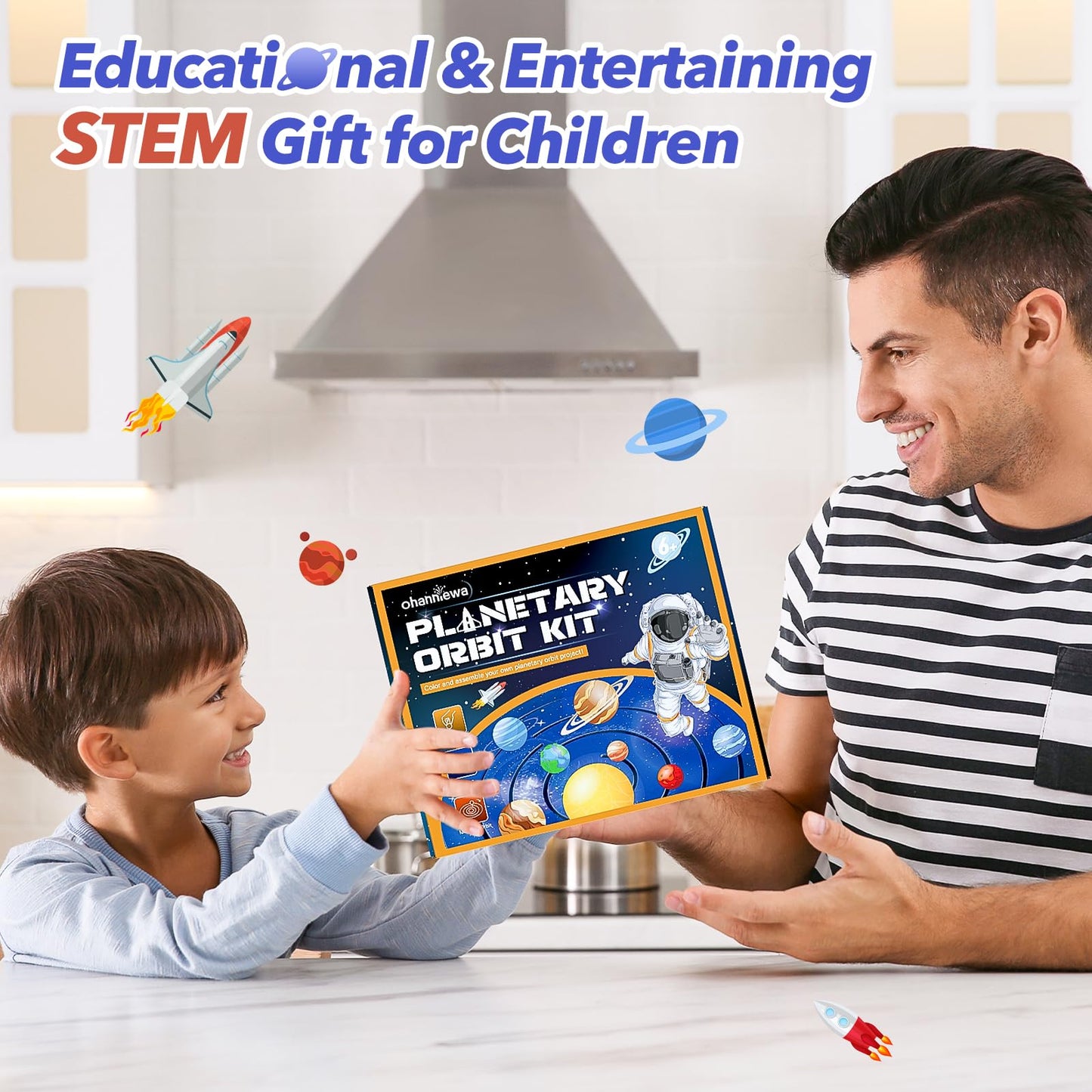 Ohanniewa Solar System Project Kit for Kids, Mixed Sized Foam Balls, Painting Tools and Disc Planetary Orbits, DIY Planets Model for Kids, Stem Toy for Boys and Girls