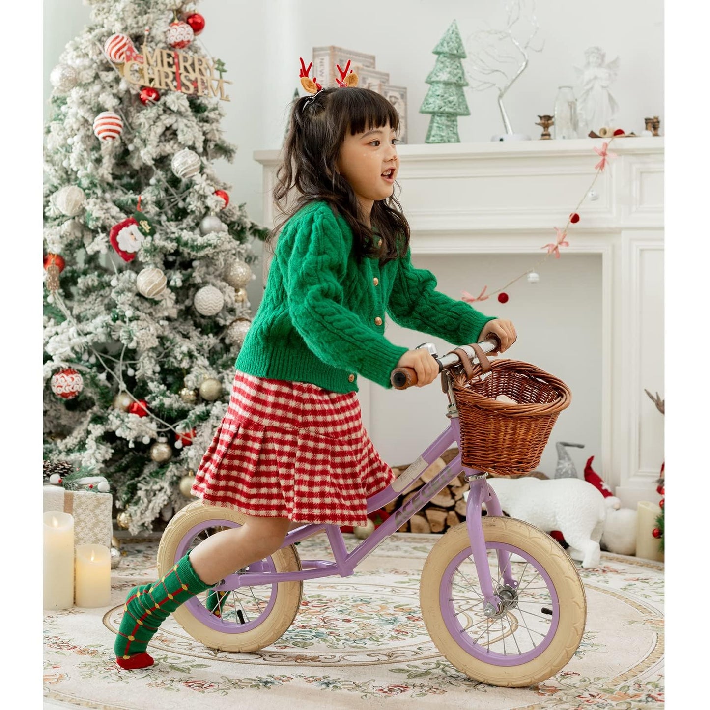 ACEGER 12" Kids Balance Bike with Basket, No Pedal Toddler Bicycle for Early Learning Leg Strength and Steady Balancing, Durable Frame&Tool-Free Adjustable Seat, Gift Bike for 2-5 Kids