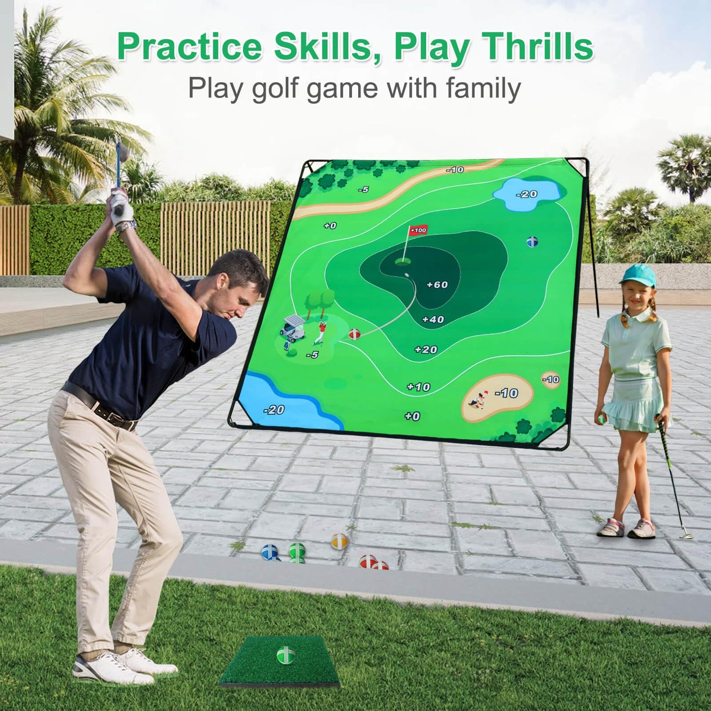 KEMLDIVS Golf Chipping Game Set, 71"x71" Golf Game for Battle Outdoor, Chipping Pong for Backyard with Sticky Balls & Storage Bag