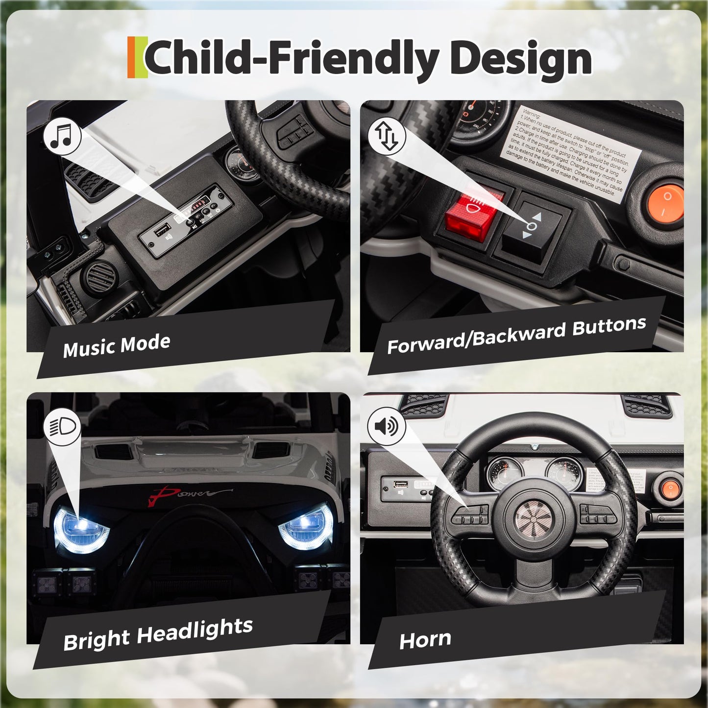 Kids Ride On Truck Car, 12V Ride On Toy Battery Powered Vehicles w/Parent Remote, Spring Suspension, Electric Car for Kids with Bluetooth Music, LED Light, Ideal Car Gift for Boys Girls, White