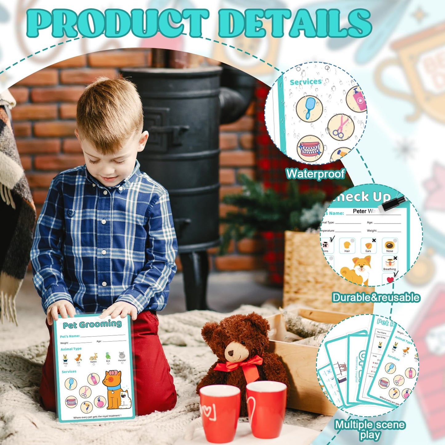 SHIQIKEJIPTY 8 PCS Pretend Play Vet Kit Animal Care Pretend Play Veterinarian Supplies Pretend Vet Notepad Kids Double-Sided Imagination Playtime Pads Doctor 30 Pages with Pen for Toddler