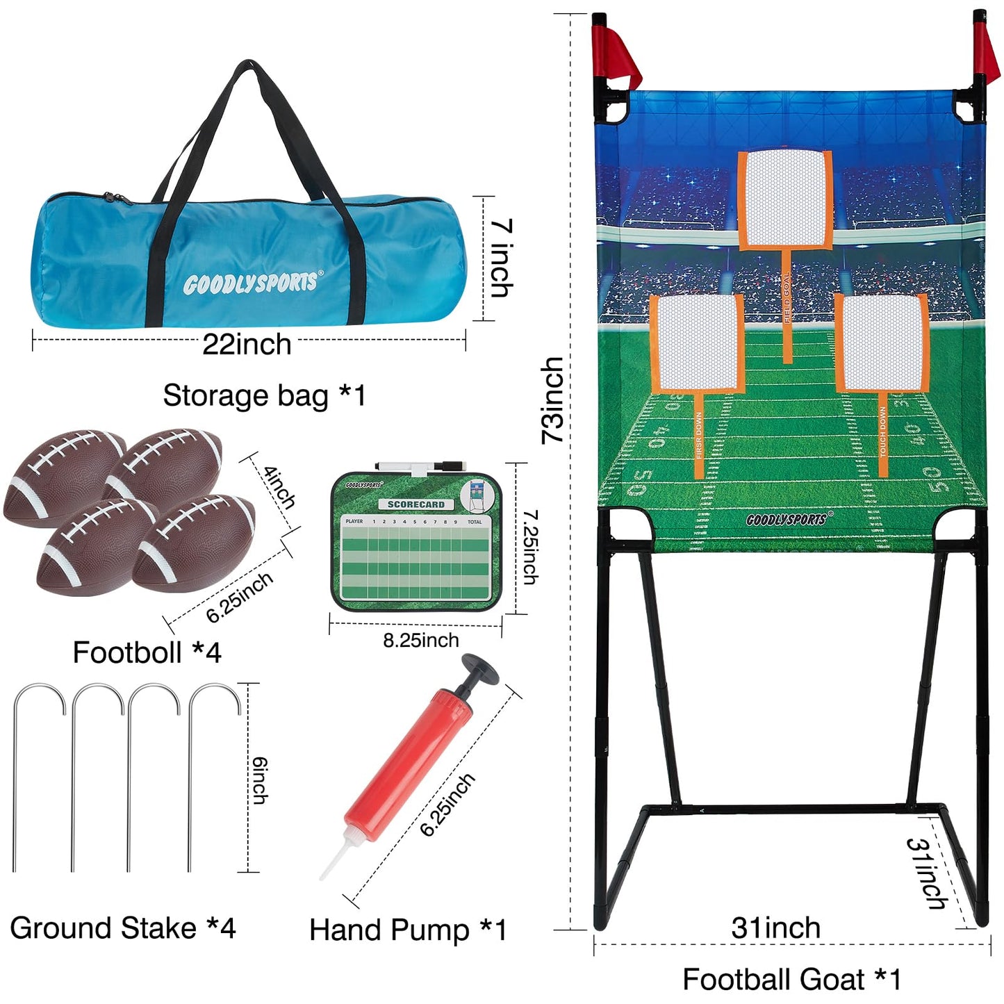 GOODLYSPORTS Football Toss Game with 4 Inflatable Balls + 66" Throwing Target - Football Target Practice for Kids + Football Gifts for Boys 8-12 - Carnival Games for Kids + Yard Games for Adults