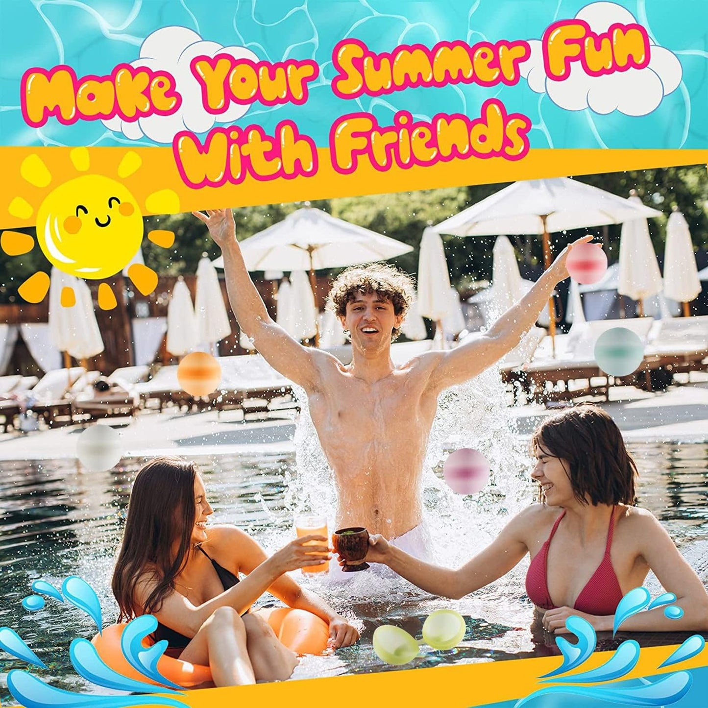 MBKET 24 Pack Reusable Water Balloons Pool Water Balls Latex-Free Soft Silicone Water Splash Ball with Portable Mesh Bag Summer Outdoor Beach Play Pool Party Backyard Fun Water Toys