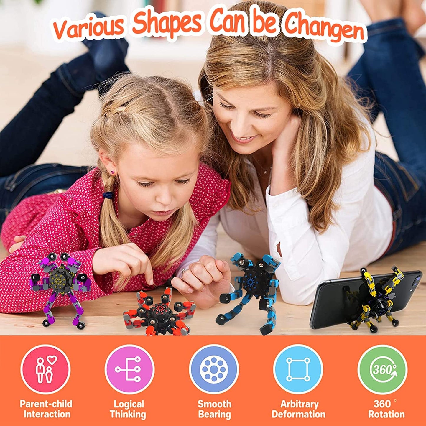 12 Pack Funny Sensory Fidget Toys,Deformable Chain DIY Robot Spinners Fingertip Stress Relief Gyro Toy Birthday Gifts Easter Basket Goodie Bag Stuffers Classroom Prizes Party Favors for Kids Adults