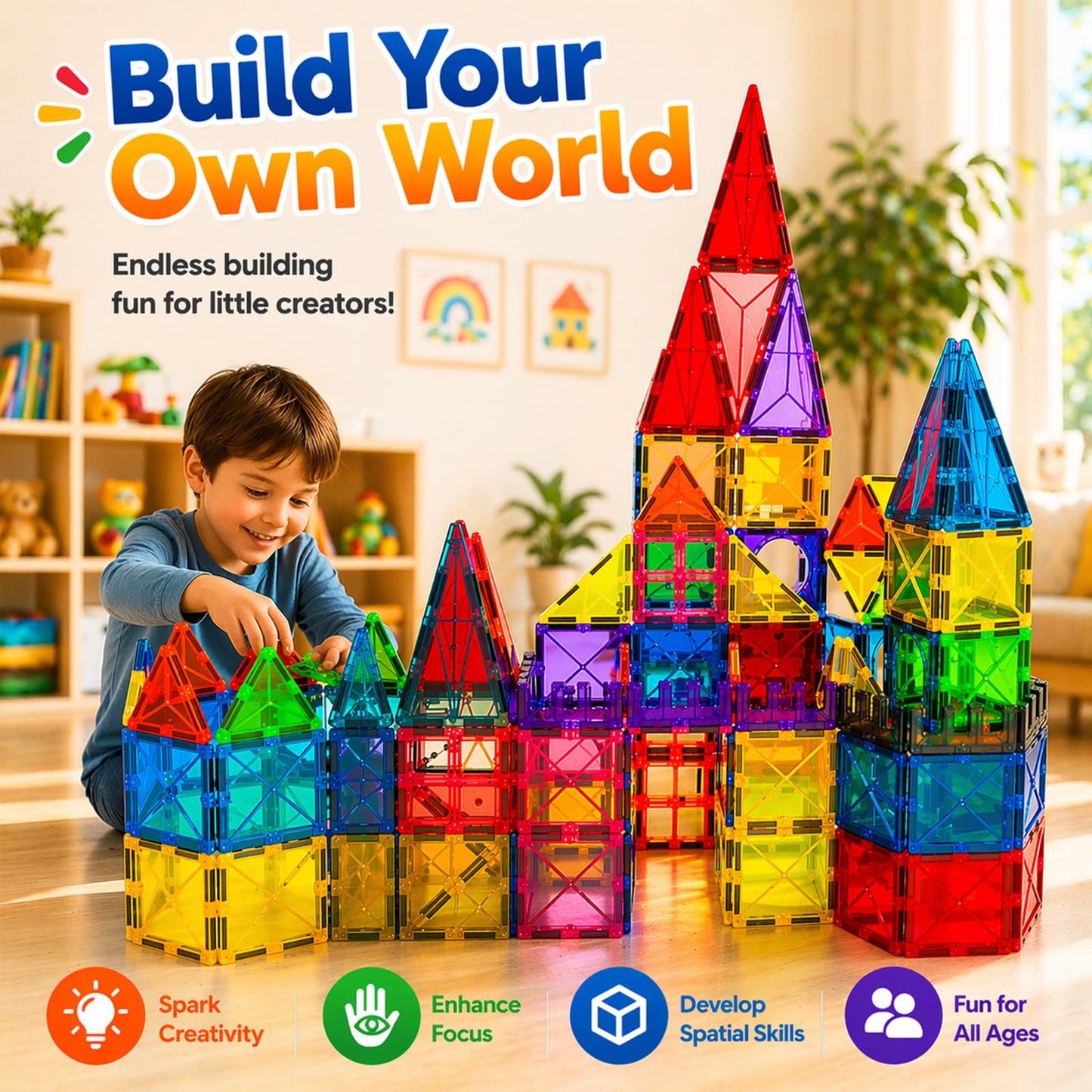 LATI 130-Piece Magnetic Tiles Building Toy Large Set for Kids,Magnetic Building Blocks Construction Set,Open-Ended Play STEM Educational Toy,Compatible with Other Brands,Gift for Boys & Girls Ages 3–8