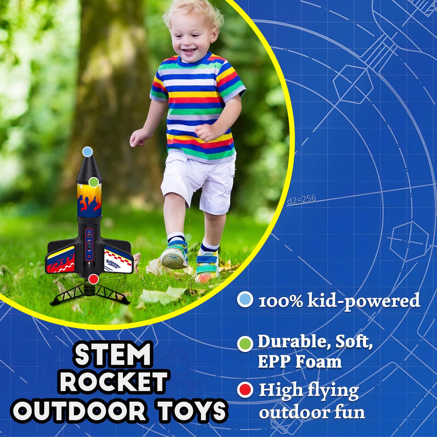 ROHSCE Rocket Launcher for Kids, Electric Flying Rocket Toy Launches Up to 250FT with Parachute Landing & LED Light, Rechargeable Outdoor STEM Toy for Backyard Play for Boys & Girls