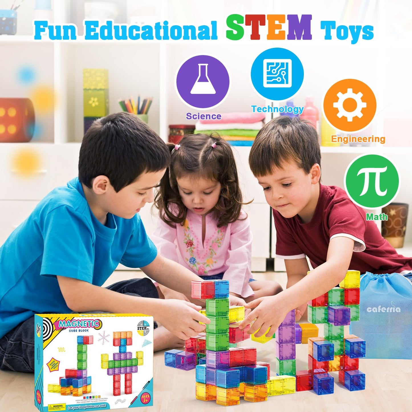 Caferria 1.4 inch Large Magnetic Blocks for Kids, 30pcs Magnet Building Blocks, Preschool STEM Sensory Montessori Stacking Cubes Educational Building Toys for 3 4 5 6 7 8 Year Old Boys Girls