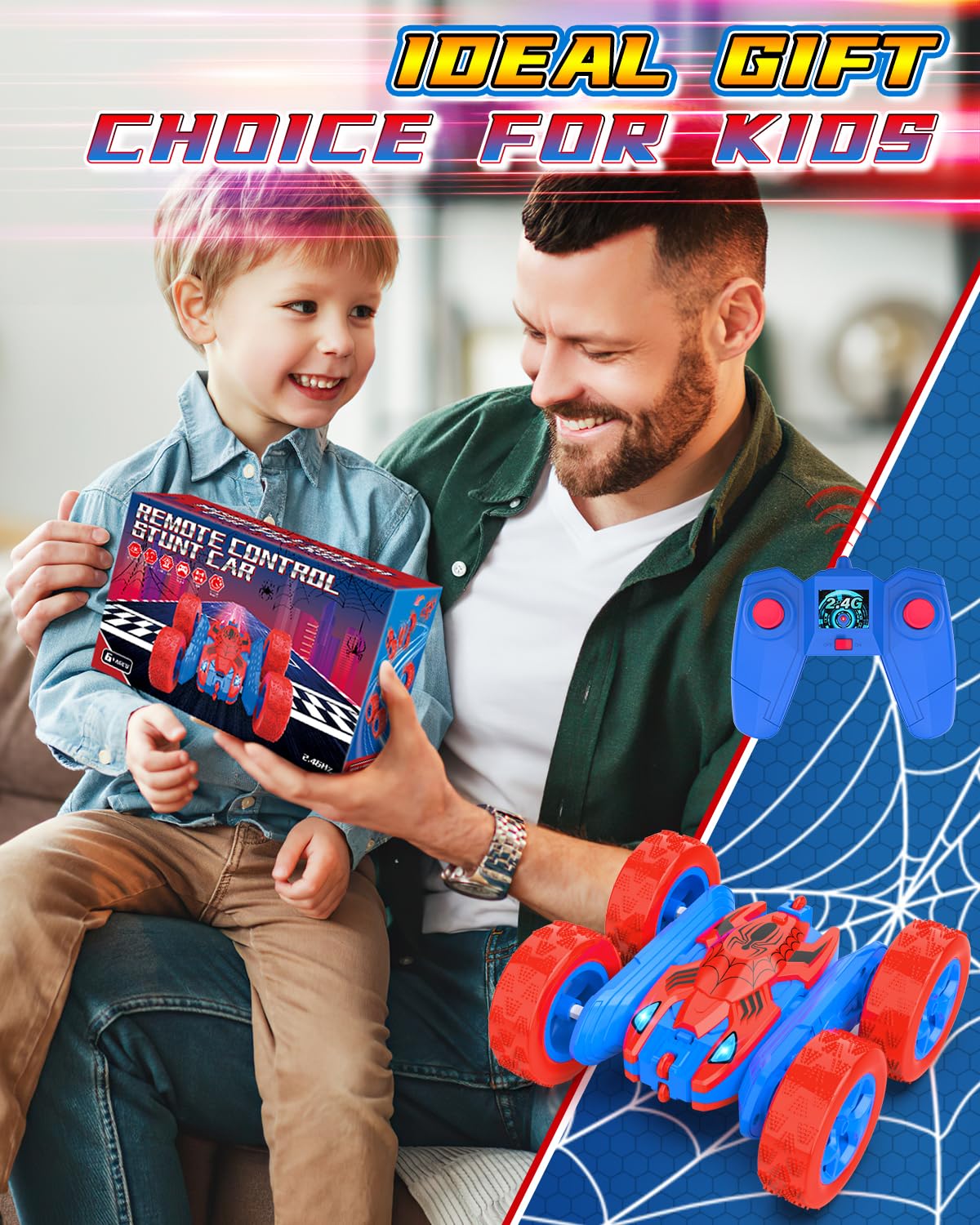 Blissbud Remote Control Car Spider RC Cars for 4 5 6 7 8 9 10 11 12 Year Old Boy 360°Rotating 4WD Rechargeable Drift RC Race Car Boys Toys Birthday Gifts Easter Basket Stuffers for Kids Age 4-12