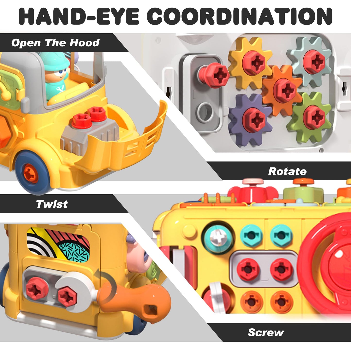 iPlay, iLearn Toddler Busy Bus Toy, Kids Take Apart School Bus W/Tools, Steering Wheel & Gears, Push Go Assemble Truck, STEM Learning Fine Motor Montessori Toy, Birthday Gifts 3 4 5 Year Old Boy Girl