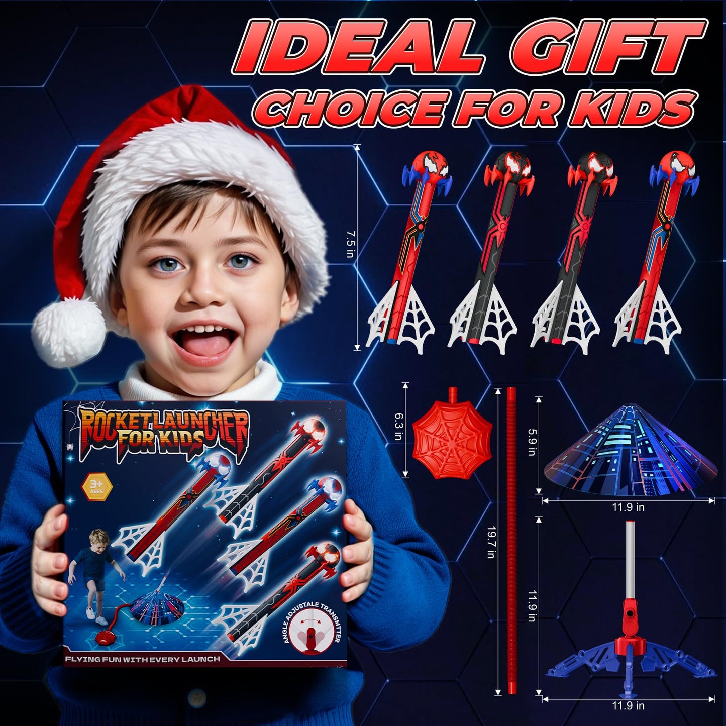 Spider Rocket Launcher for Kids, 4 Rockets with Web Air Pump, Stomping Launch Toys, Outdoor Spider Toys Gifts for 3-10 Year Old Boys & Girls