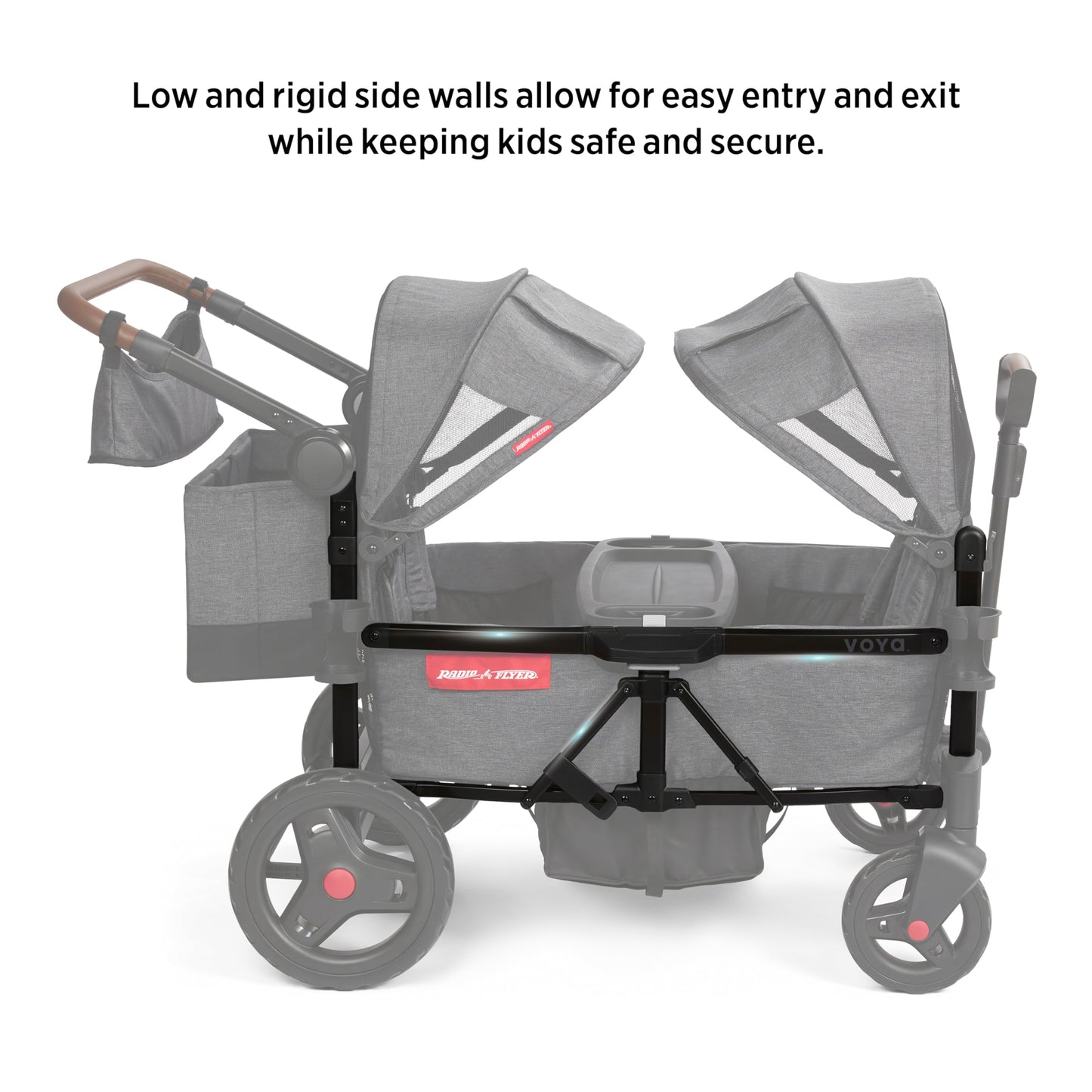 Radio Flyer Voya Quad Stroller Wagon, for Toddlers and Kids 6+ Months, Push or Pull, 4 Seats, Dual Sun Canopies, Compact Fold, Lightweight, Storage Space, 5-Point Harnesses, Stroller Wagon for Kids