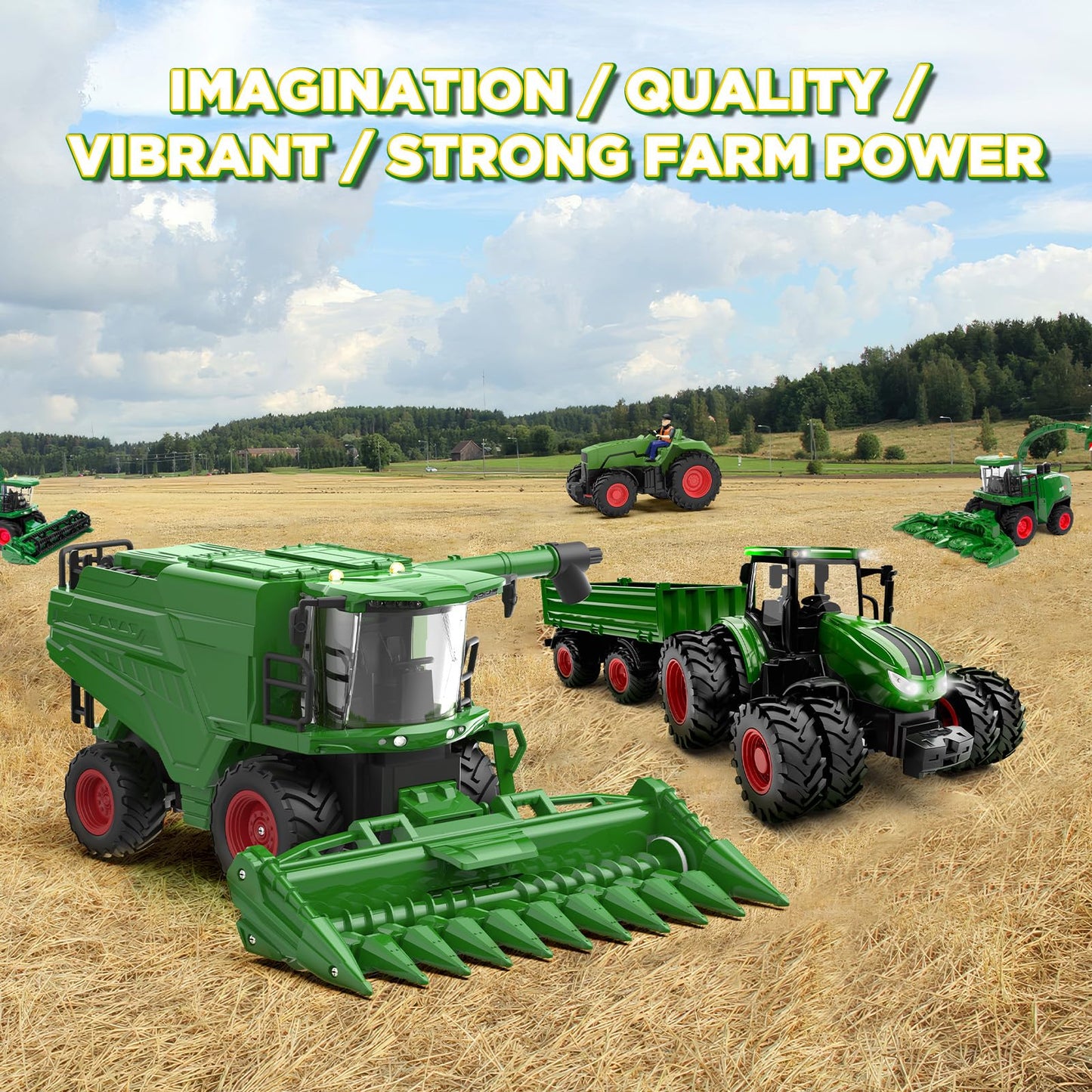 Uarzt Remote Control Combine Harvester Tractor Toy with Corn Head, RC Tractor Toys for Kids 3+, Light/Spray/Sound/1/24 Scale, Farm Toy Combine Harvester for Kids, Christmas Birthday Gift