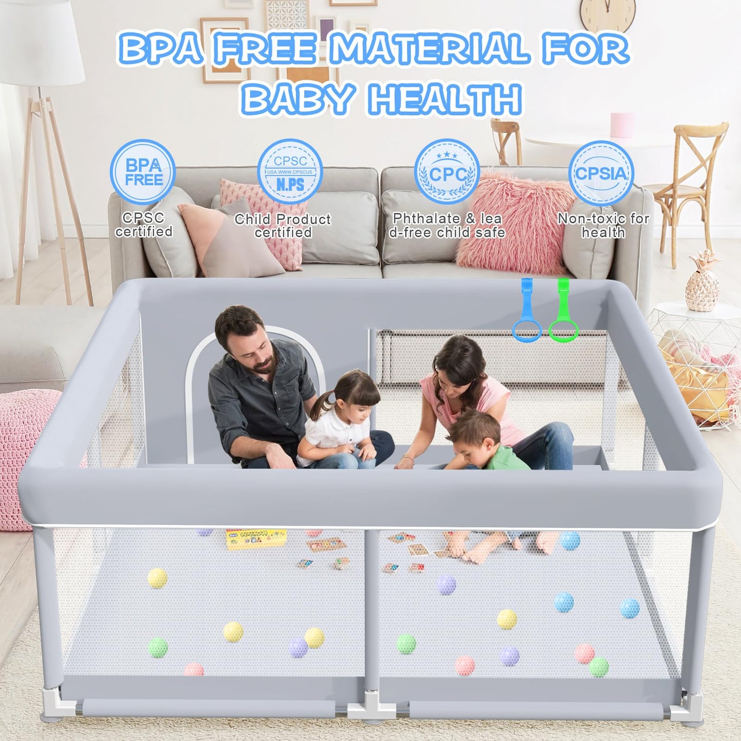 XVISHX Baby Playpen 50 x 50 Inch Play Pen Playards, Playpen for Babies and Toddlers, Baby Playard for Indoor & Outdoor Active Center Game Fence, with Skin-Friendly Fabric and Soft Breathable Mesh Grey