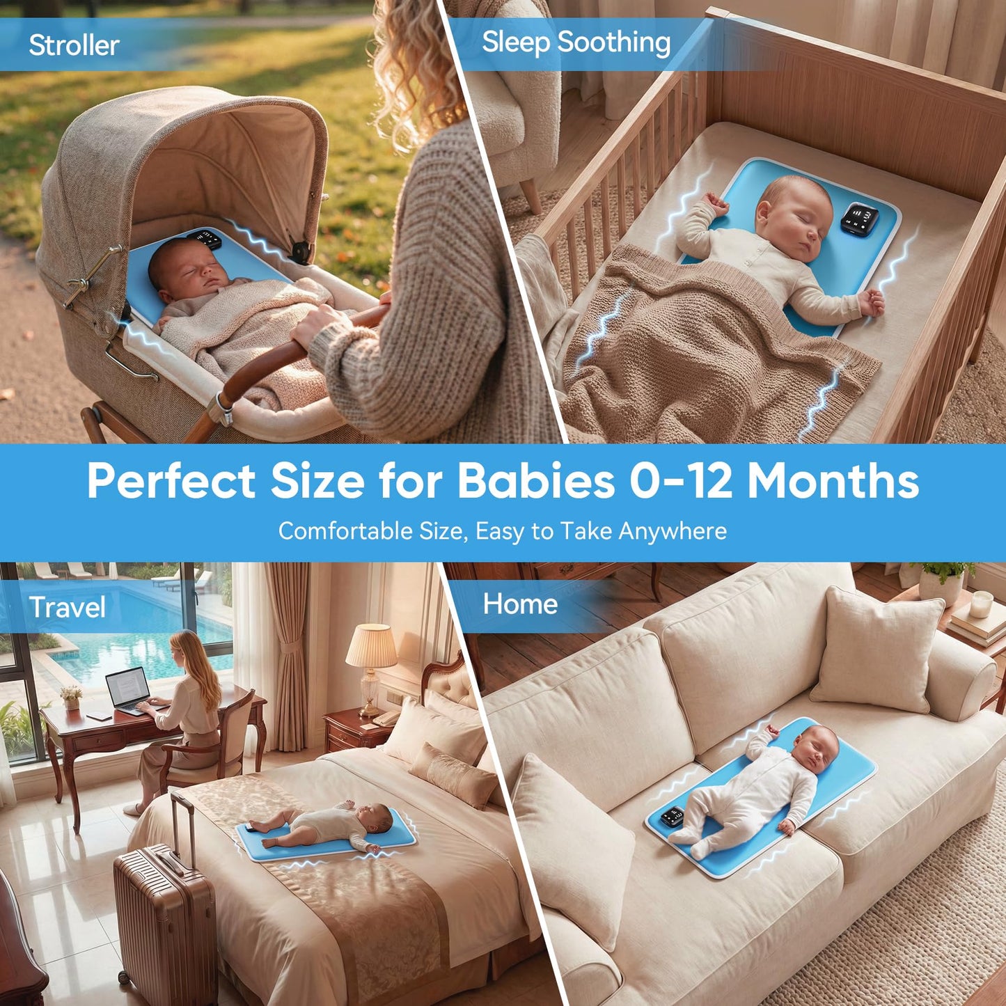 Baby Vibrating Sleep Soother Mat, Vibrating Mattress Pad Sleep Soother, 90 Min Timer, Vibrating Mat for Sleep, Aid to Calm Fussy Newborn for Easier Rest, Infant: 0-12 Months, Lake Blue
