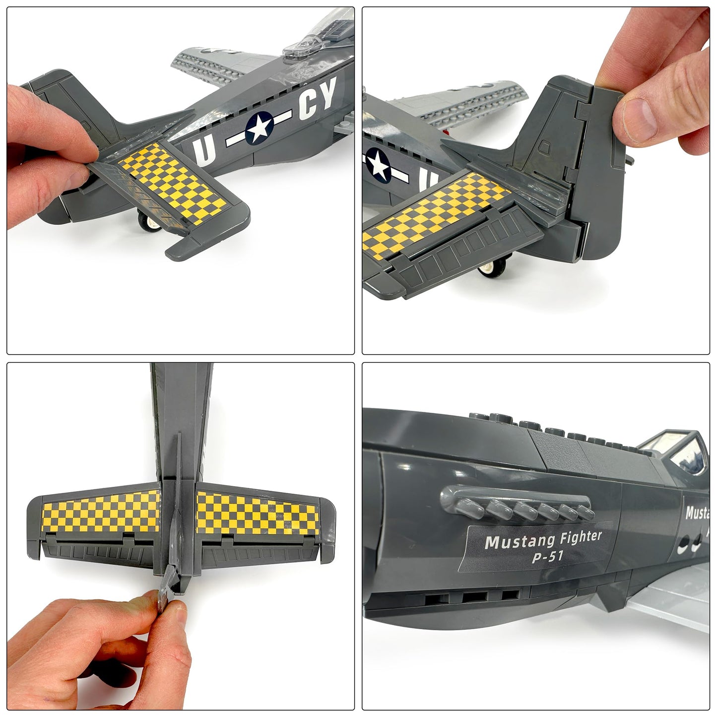 General Jim's WWII US P-51 Mustang Historical Fighter Plane Brick Building Blocks Set, 258 Pieces, 1:25 Scale, Spinning Propeller, Adjustable Flaps, Compatible with Major Brick Brands, GJ-P51