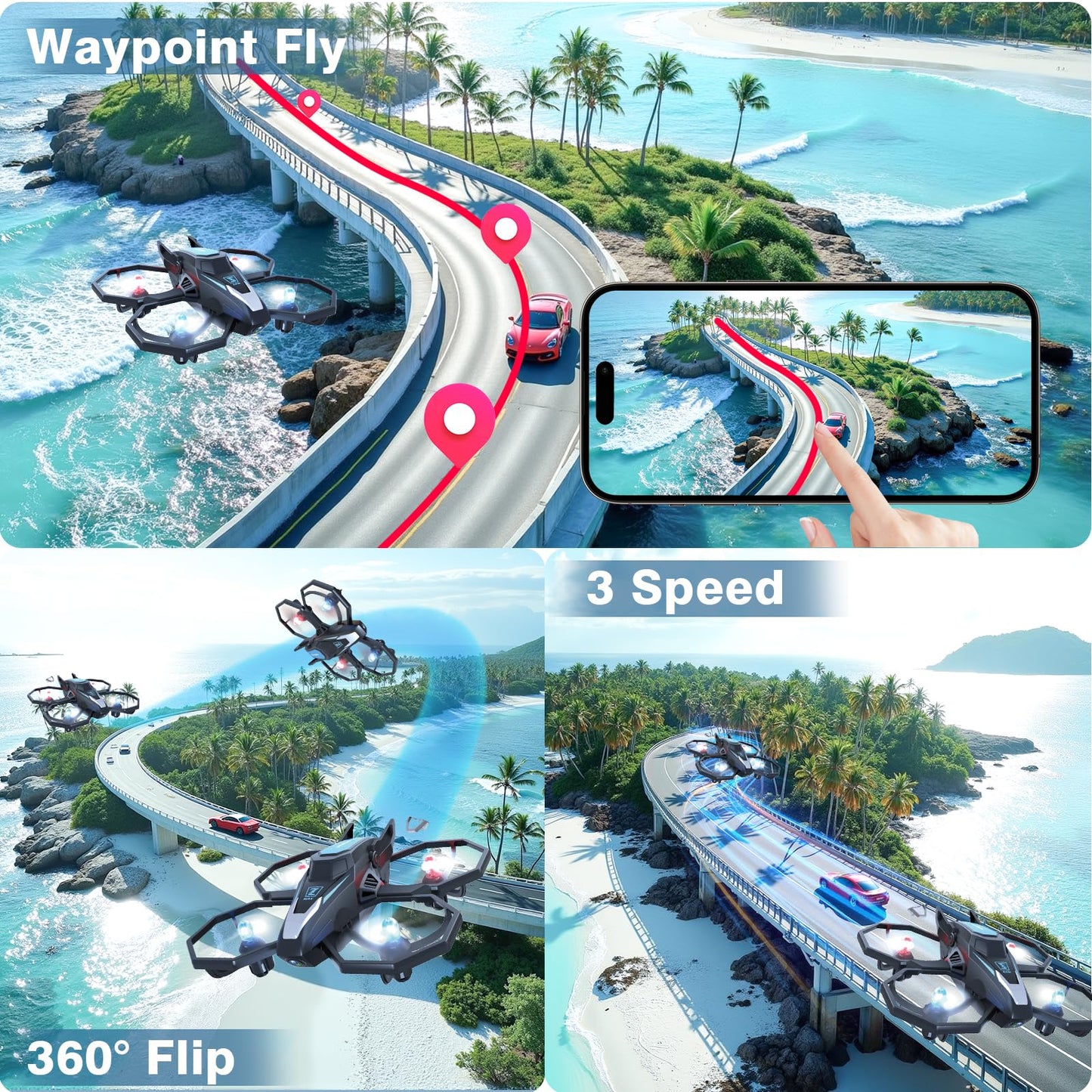 Drones for Kids with Camera, Remote Control Mini Drones for Adults with Altitude Hold, One-Key Take Off/Landing, 3 Speed Modes, Headless Mode, 2 Batteries 1080P HD RC Quadcopter for Boys and Beginners