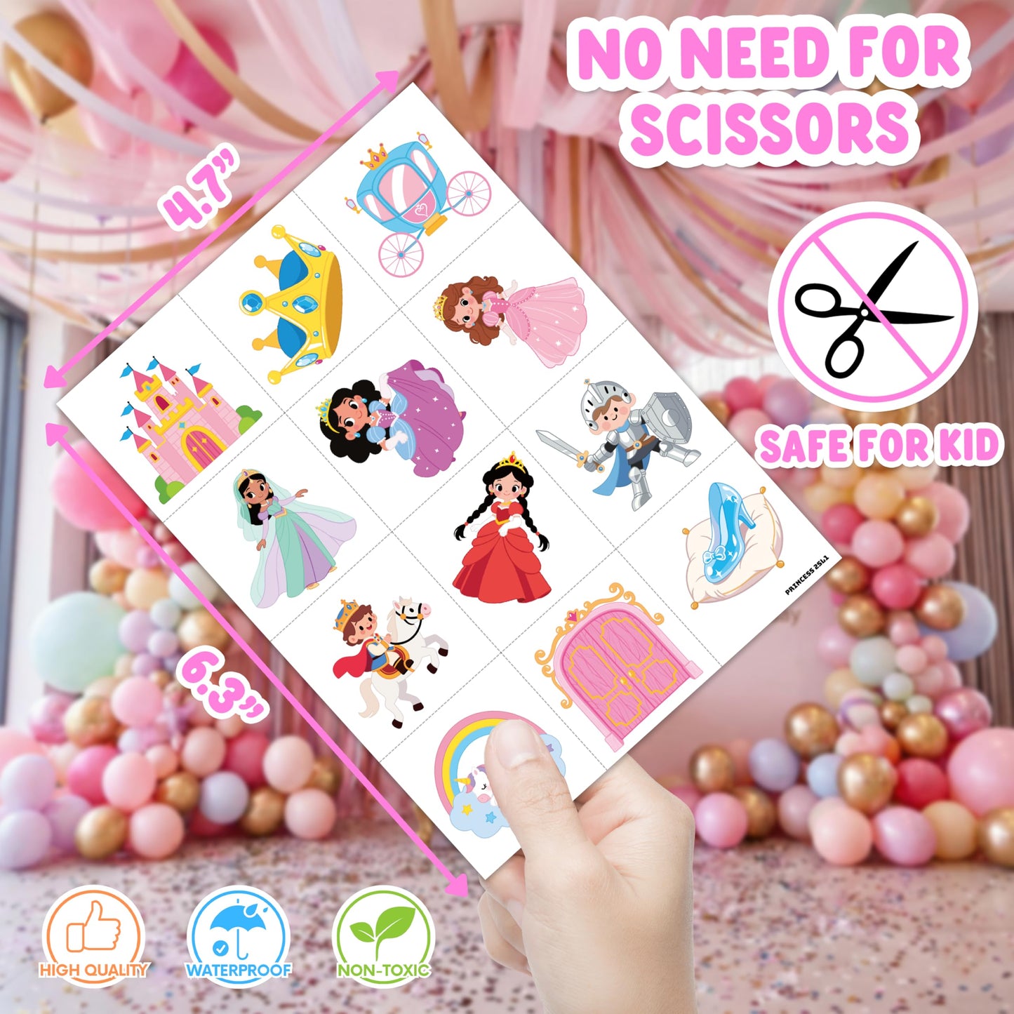 48PCS Princess Party Favors - 24PCS Temporary Tattoos & 24PCS Stick Hands Party - Perfect Birthday Party Supplies, Goodie Bag Stuffers, Treasure Box Toys, Classroom Prizes, and Student Gifts