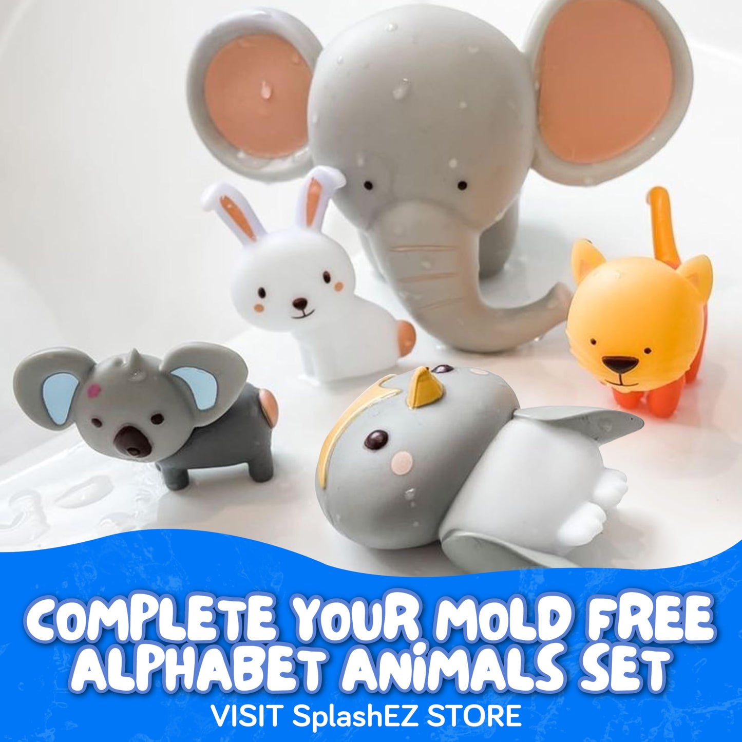 SplashEZ Animal Bath Toys | Mold Free Bath Toys for Kids & Toddlers with No Hole for Water | Lion & Friends Ideal Size for Little Hands | Safe, Durable for Baby Tub Pool Boys Girls Ages 0 & Up, 5-pack