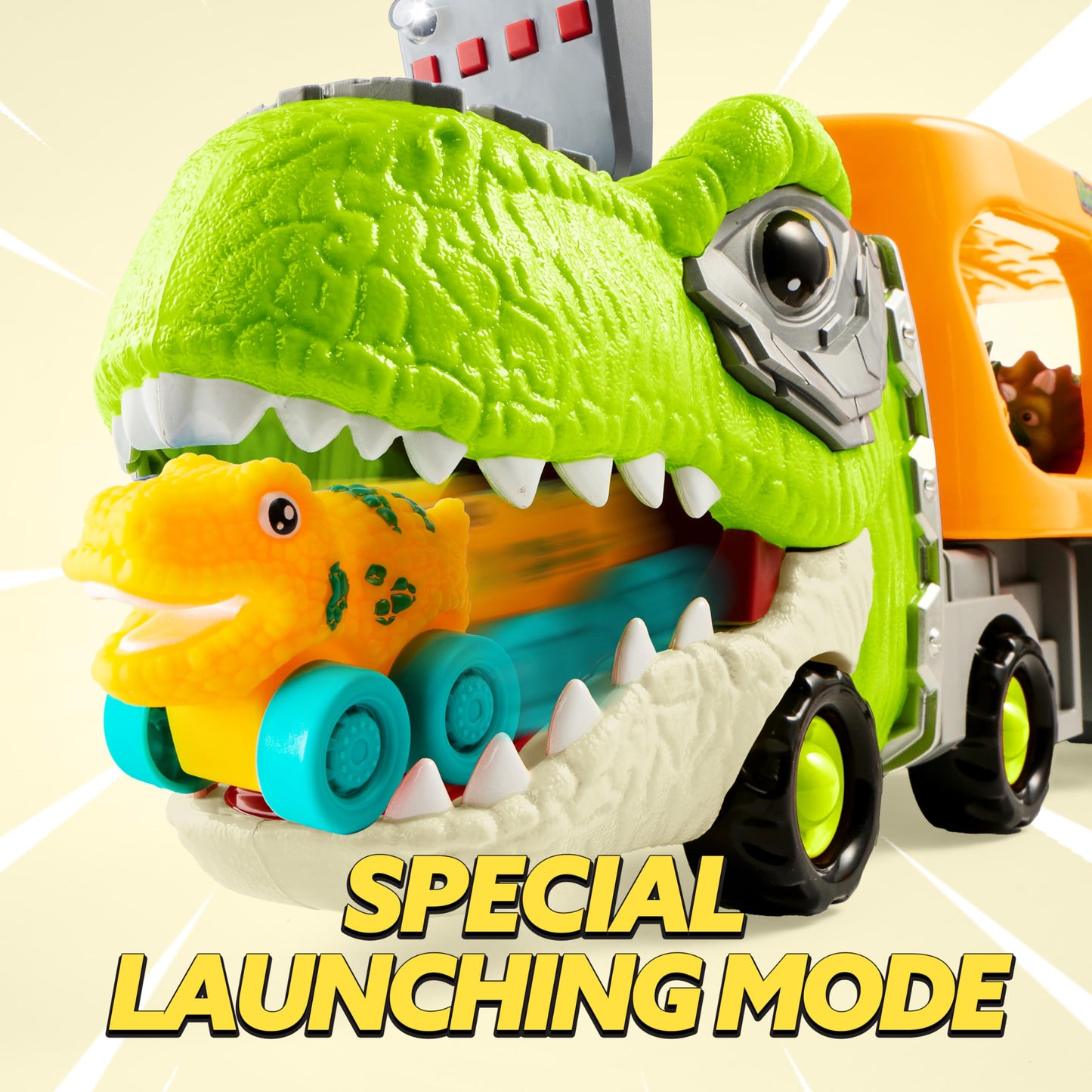 JOYIN Dinosaur Toys for Kids 2-4, Toddler Boy Toys, Dinosaur Carrier Truck with 6 Rubber Car Vehicles, Easter Birthday Gifts with Music & Lights for 2 3 4 5 Year Old