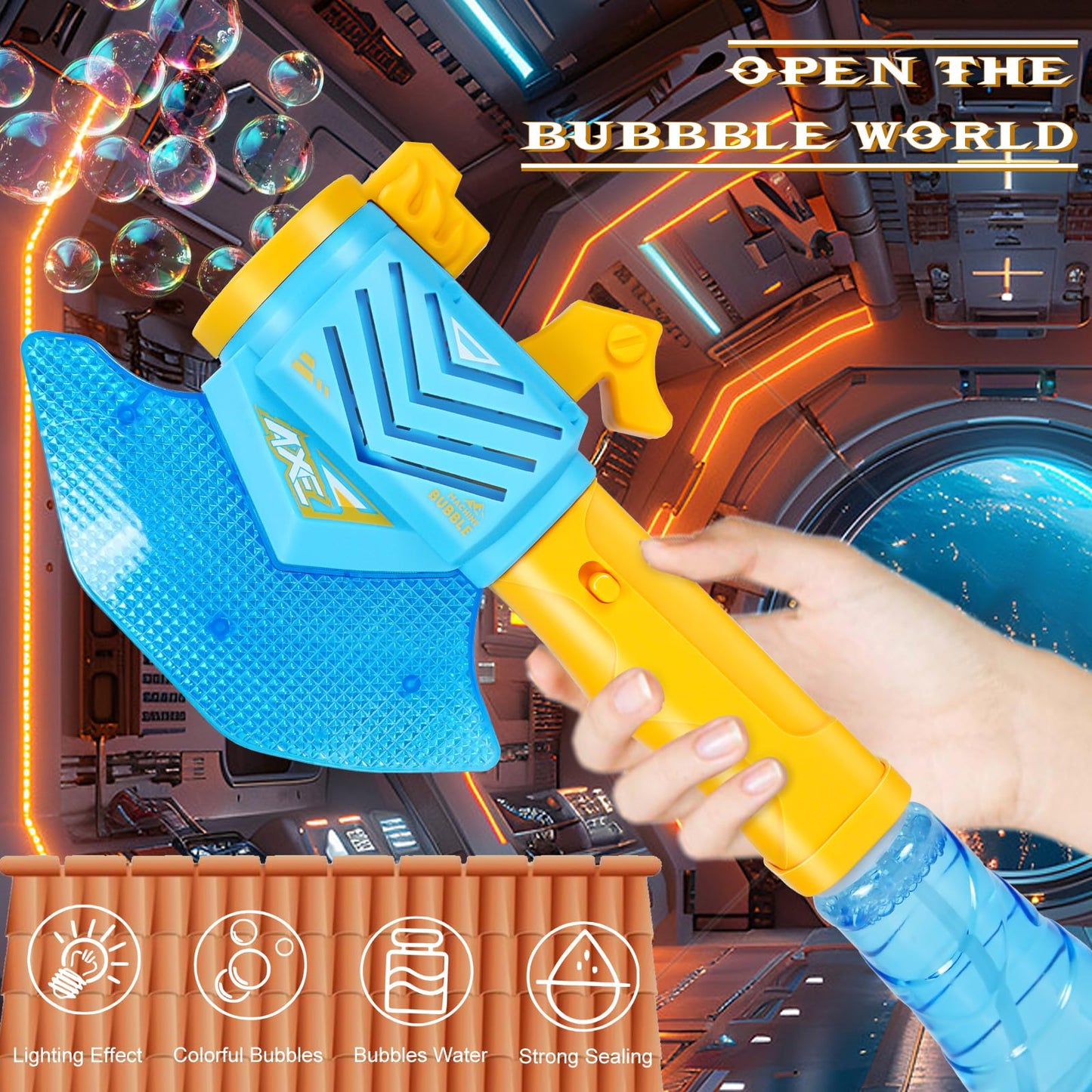 Bubble Machine Gun for Kids,Bubble Wands for Toddlers Toys 3+ Years Old,Summer Toys,Toy for Boys Girls Outdoor Indoor Birthday Wedding Party,Gifts (Blue&Brown)